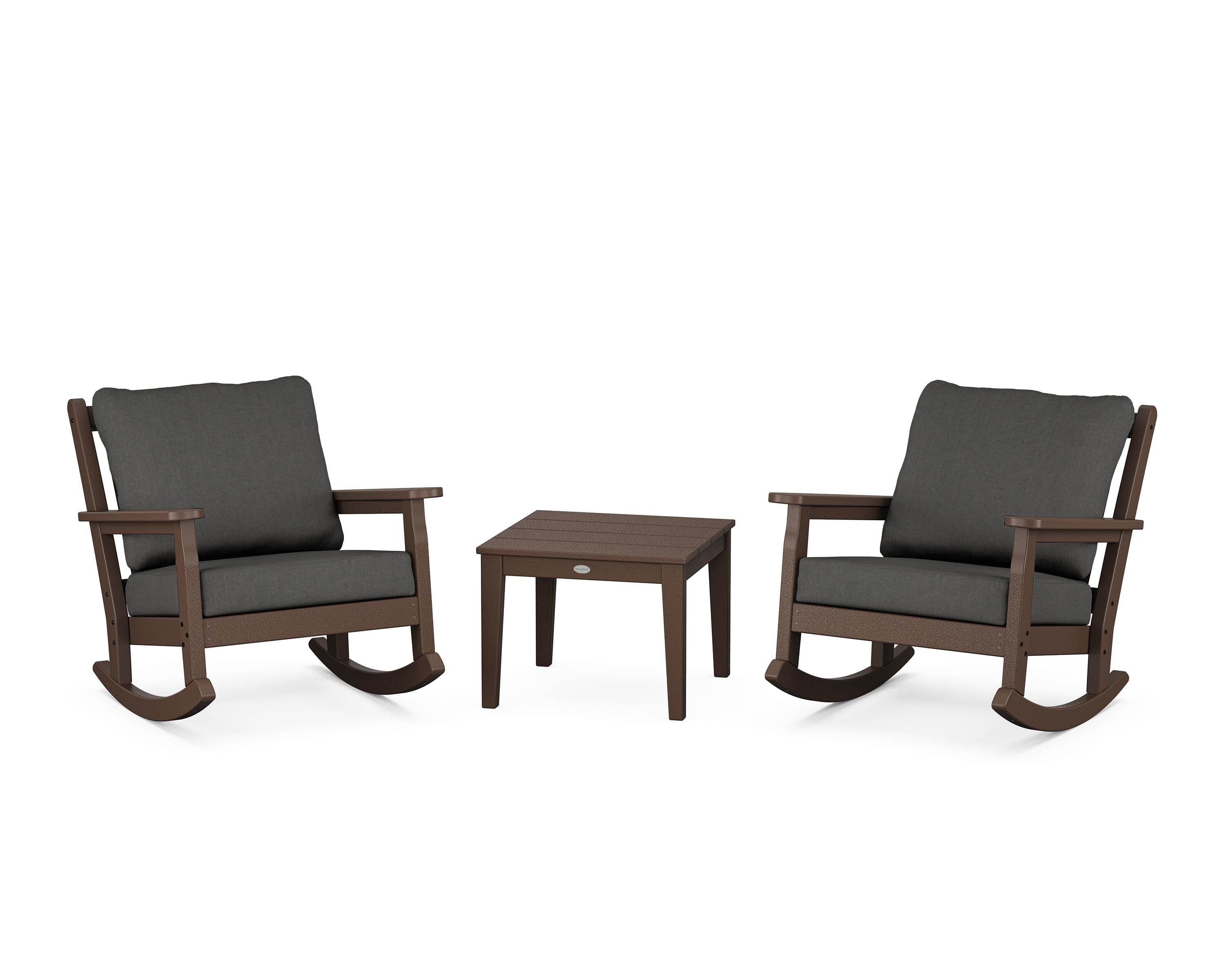 POLYWOOD Chippendale 3-Piece Deep Seating Rocker Set in Mahogany / Spectrum Carbon