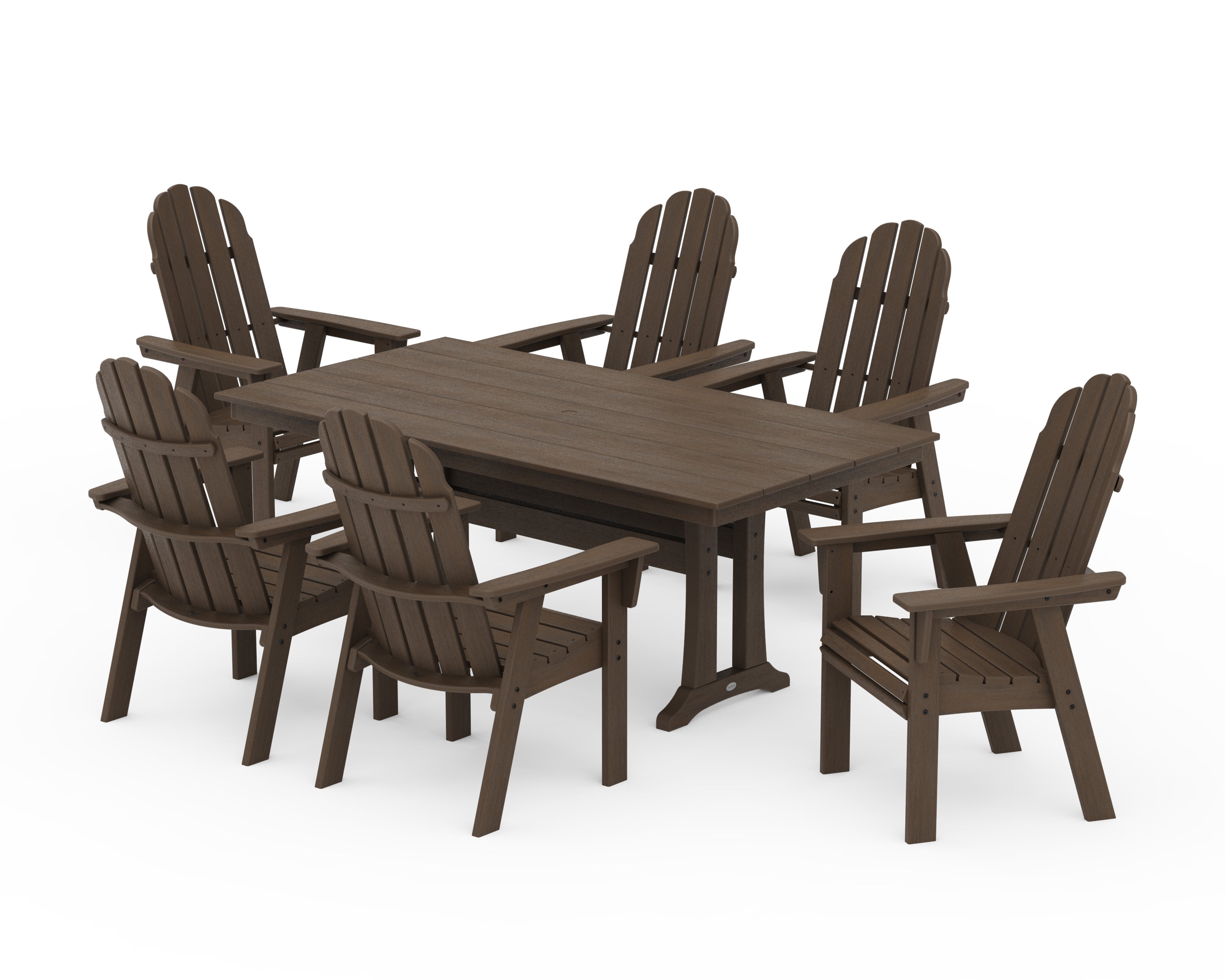 POLYWOOD Vineyard Curveback Adirondack Chair 7-Piece Farmhouse Dining Set with Trestle Legs in Kona