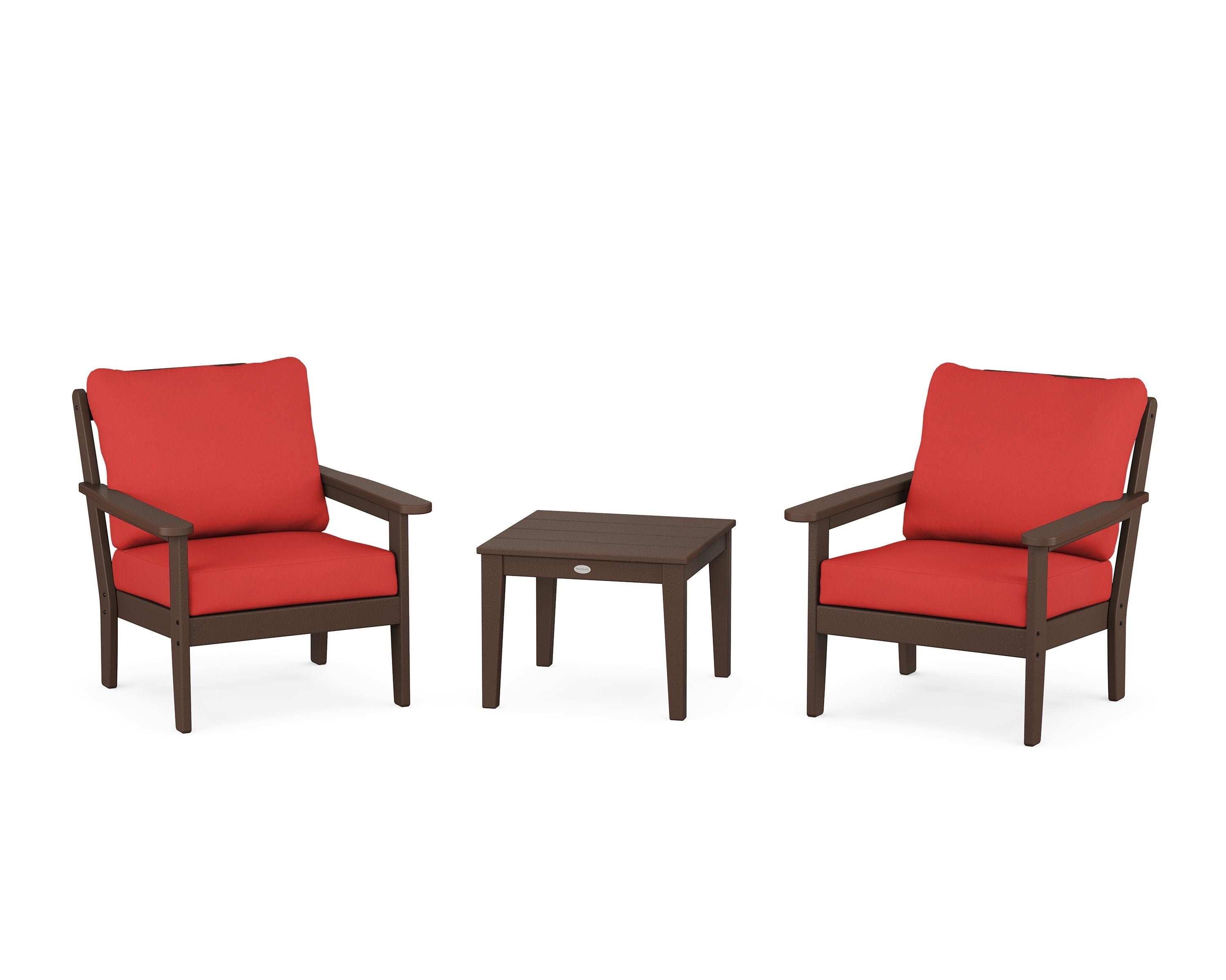 Country Living Cottage 3-Piece Deep Seating Set in Mahogany / Crimson Linen