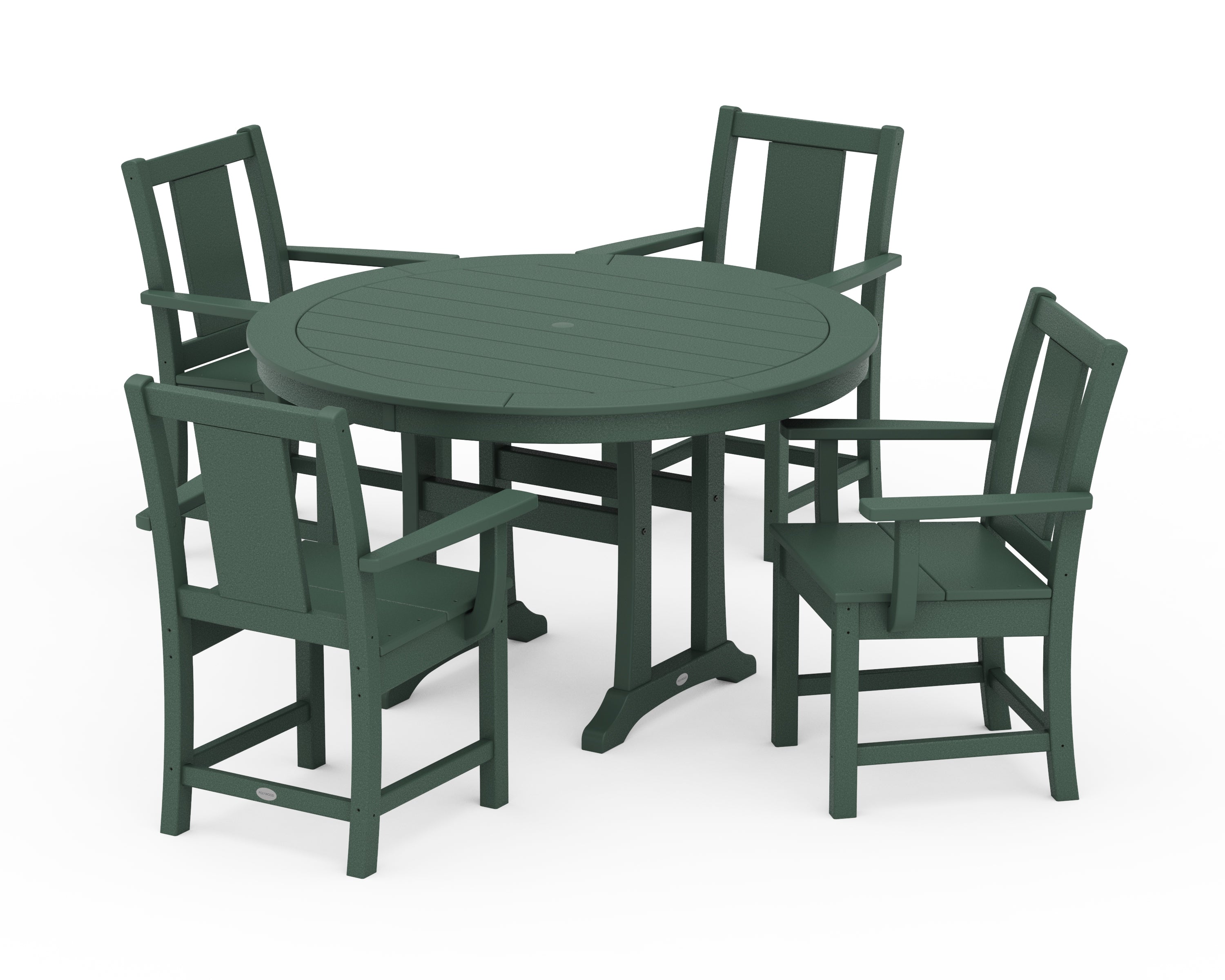 POLYWOOD Prairie 5-Piece Round Dining Set with Trestle Legs in Green