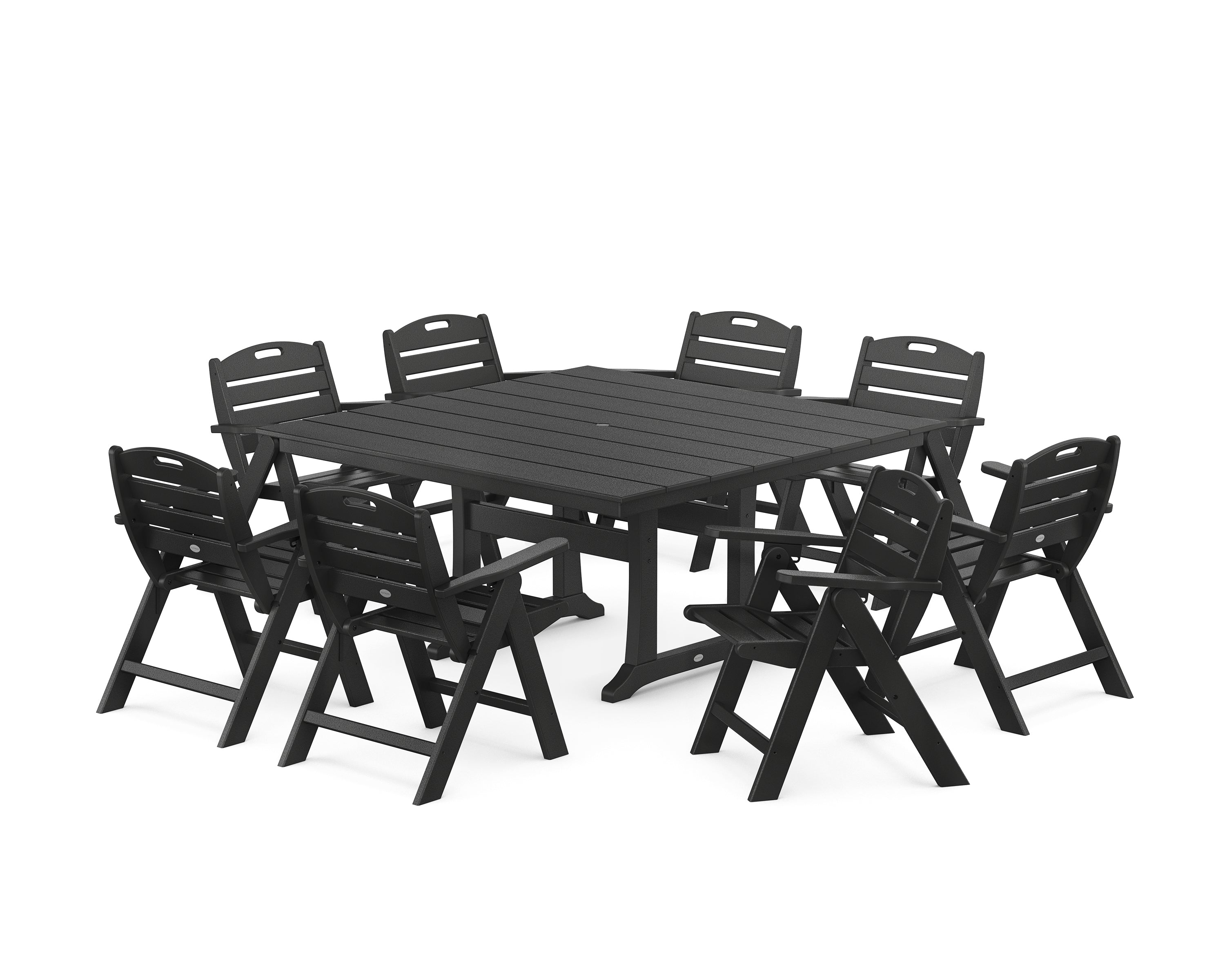 POLYWOOD Nautical Lowback 9-Piece Square Farmhouse Dining Set with Trestle Legs in Black