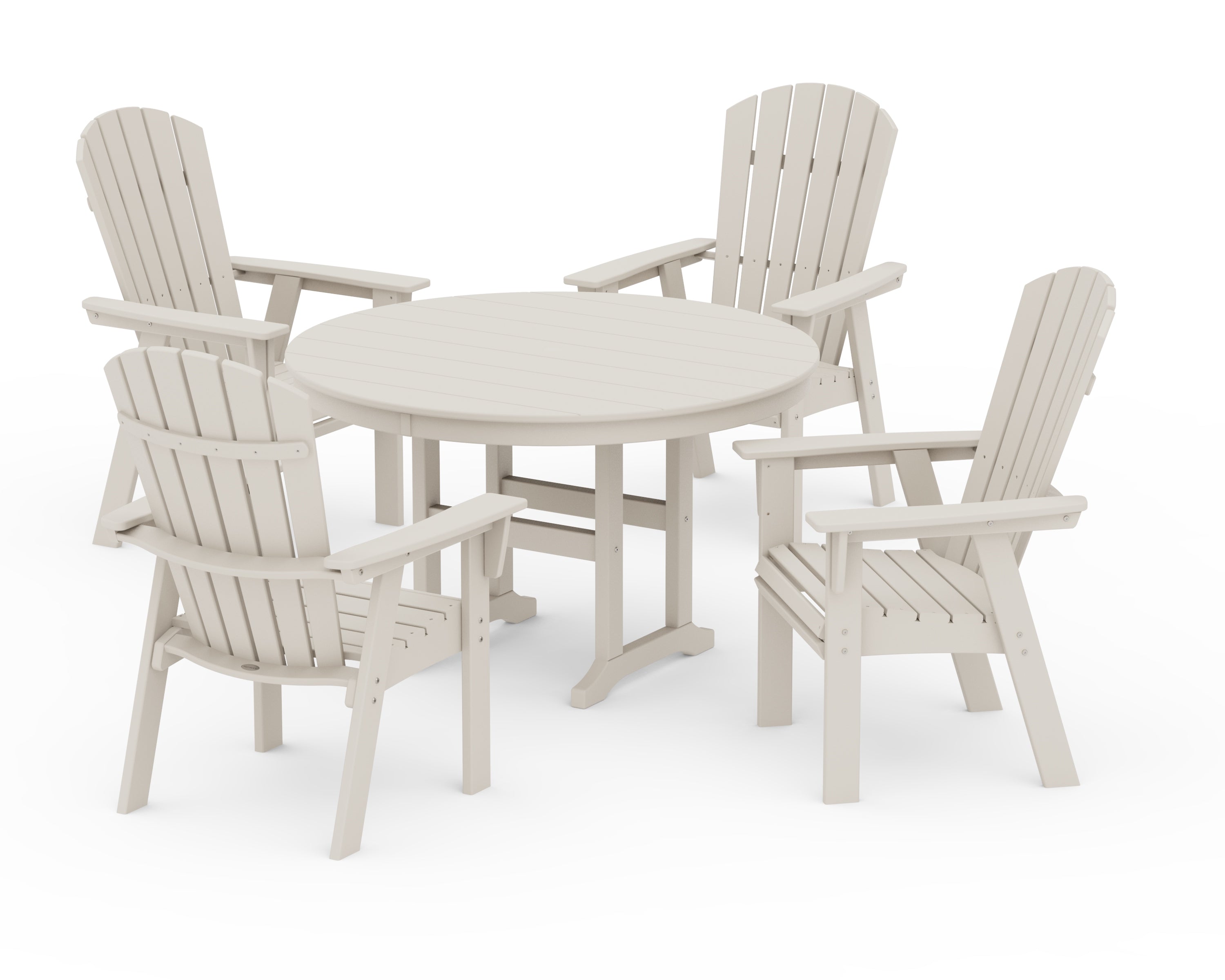 POLYWOOD Nautical Adirondack 5-Piece Round Farmhouse Dining Set in Sand