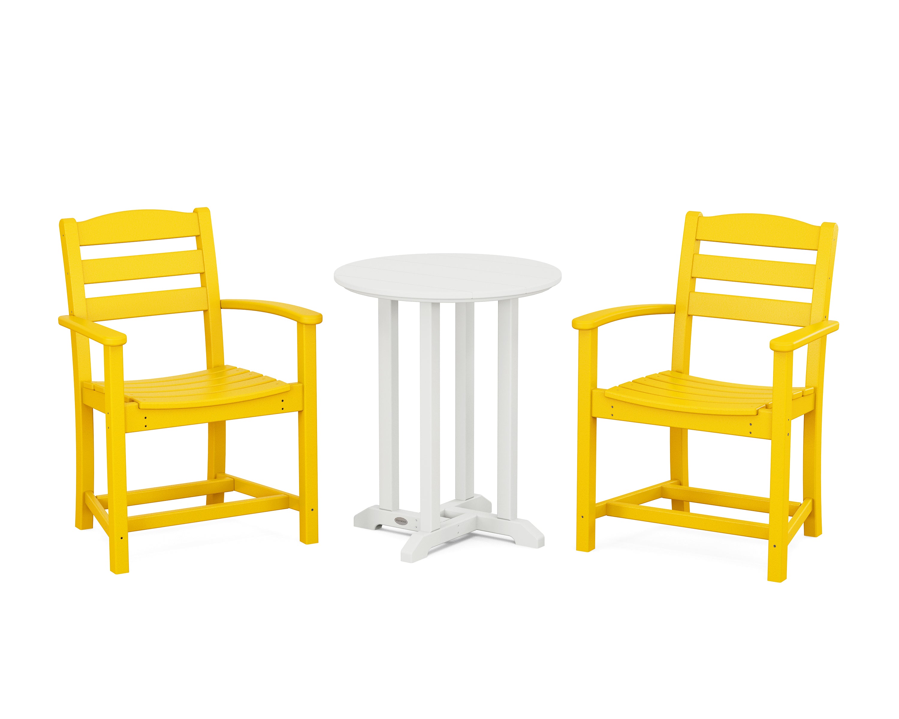 POLYWOOD La Casa Café 3-Piece Round Bistro Dining Set in Lemon / White