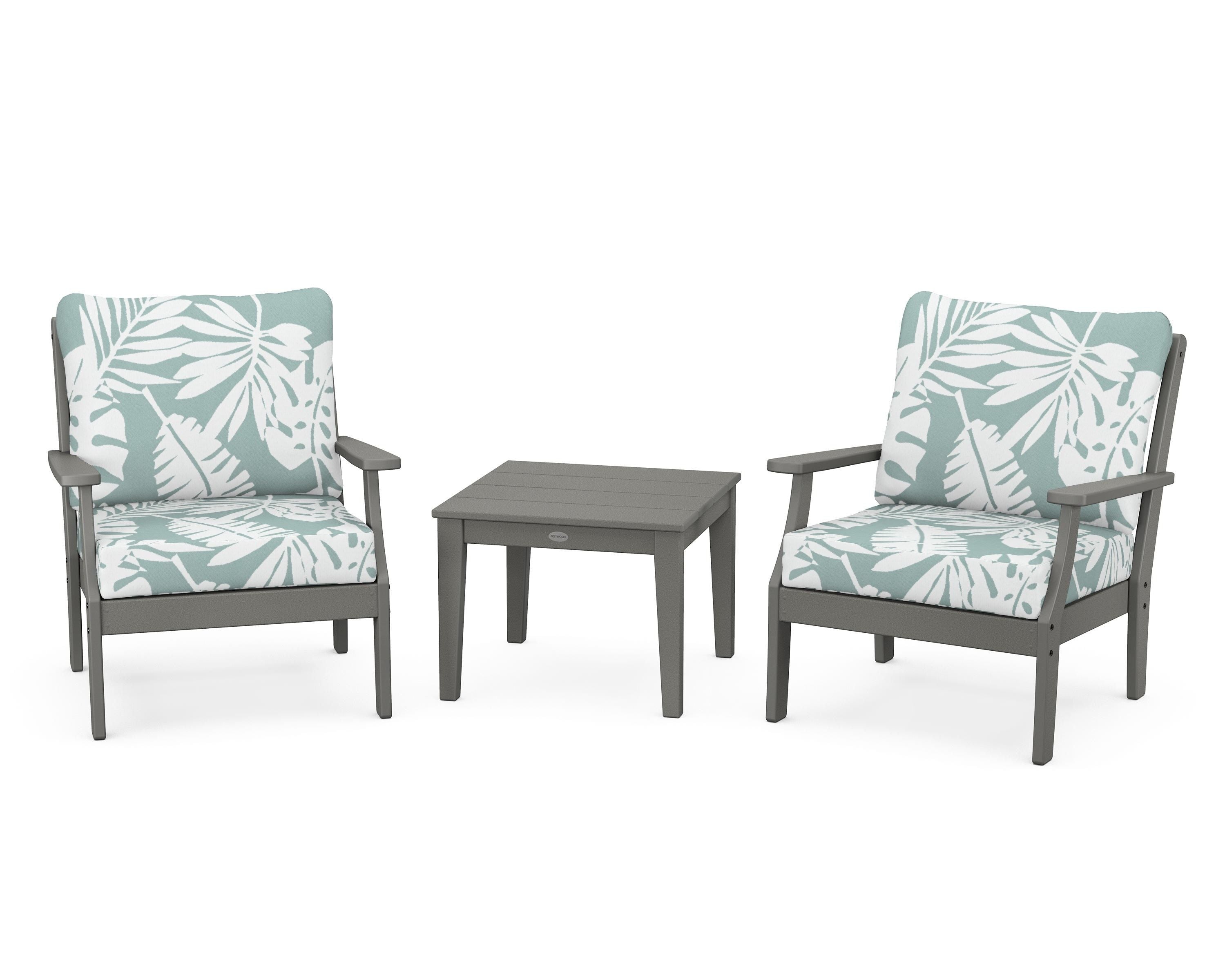 POLYWOOD Braxton 3-Piece Deep Seating Set in Slate Grey / Leaf Glacier Spa