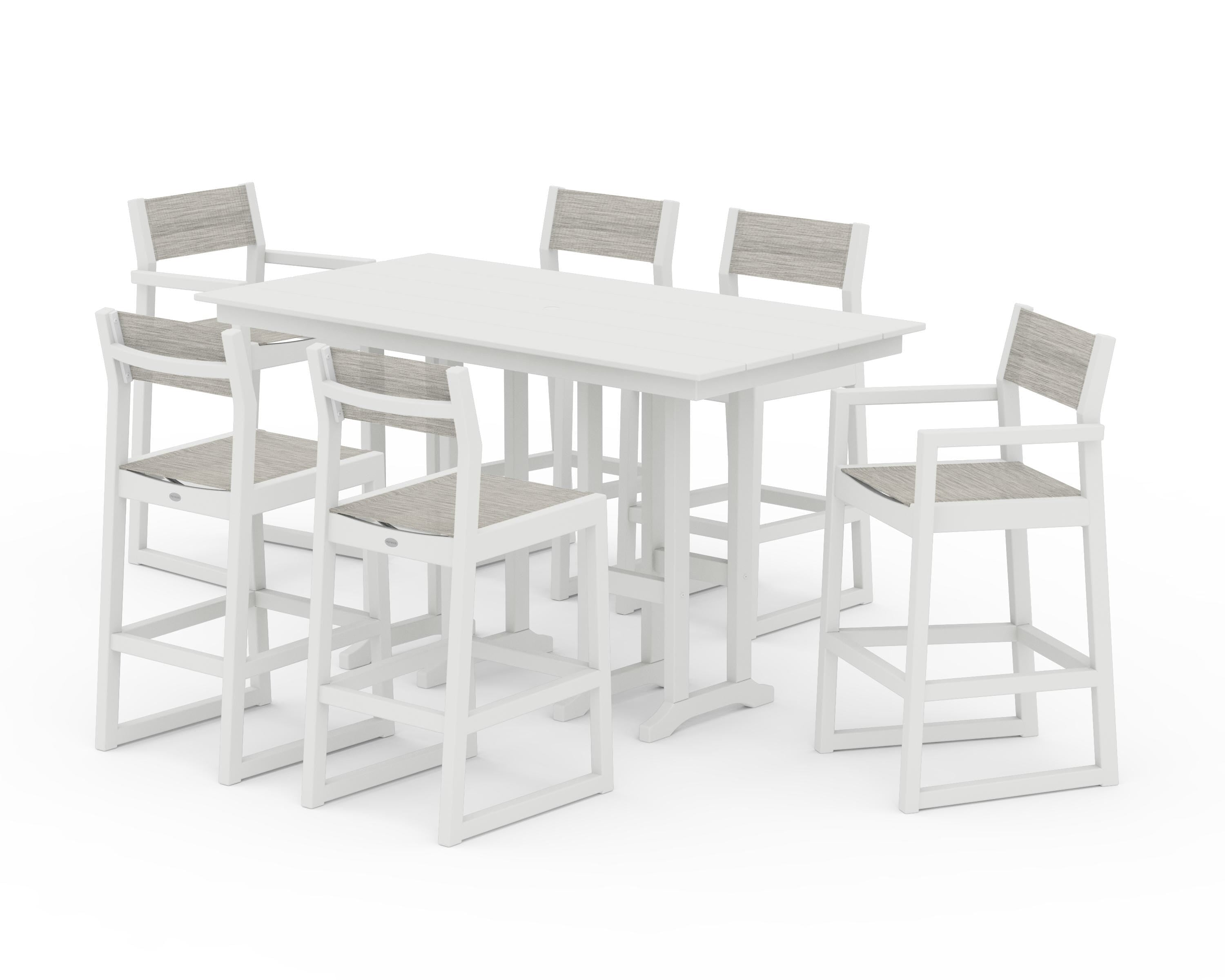 POLYWOOD EDGE Sling 7-Piece Farmhouse Bar Set in White / Birch Sling