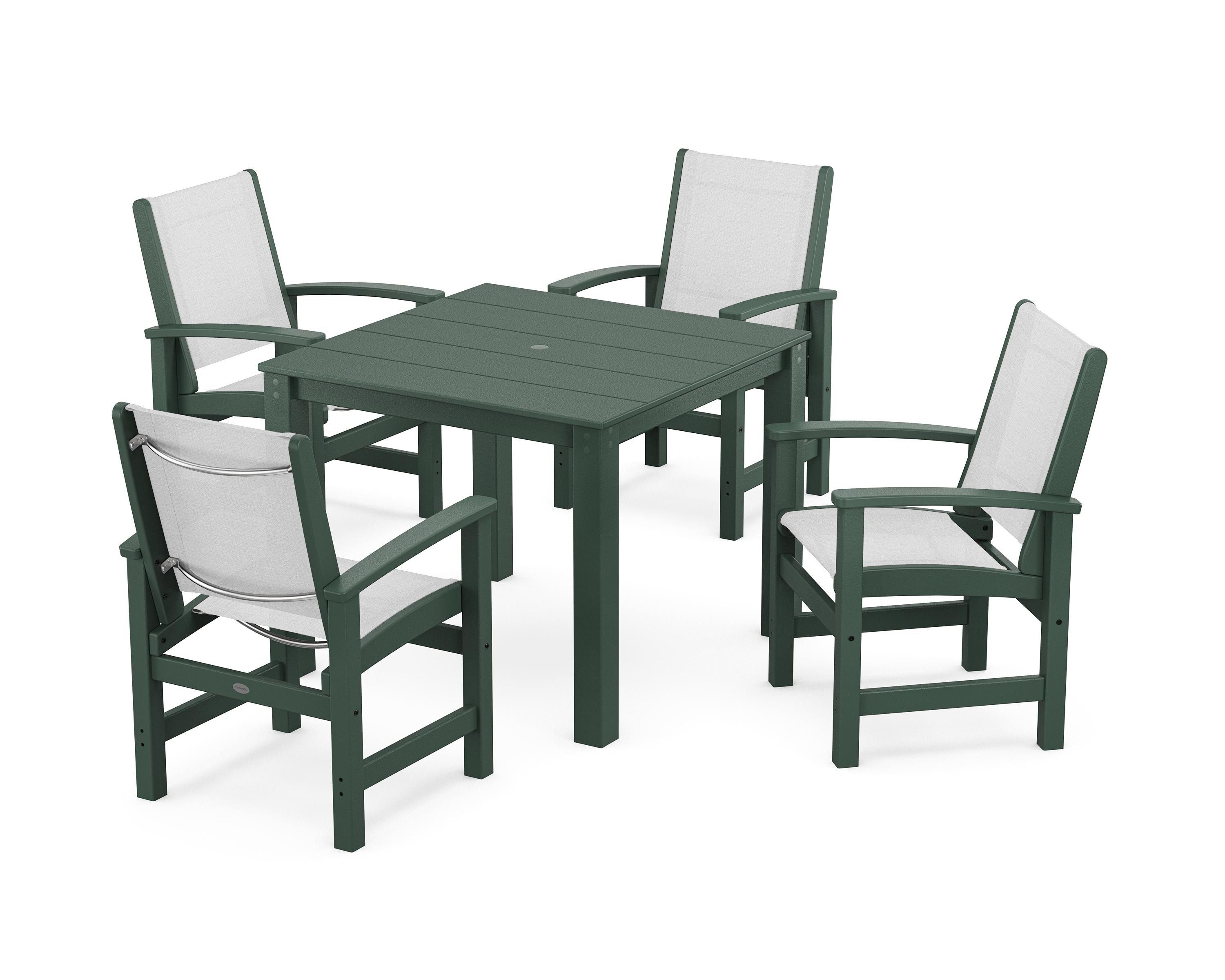 POLYWOOD Coastal 5-Piece Parsons Dining Set in Green / White Sling
