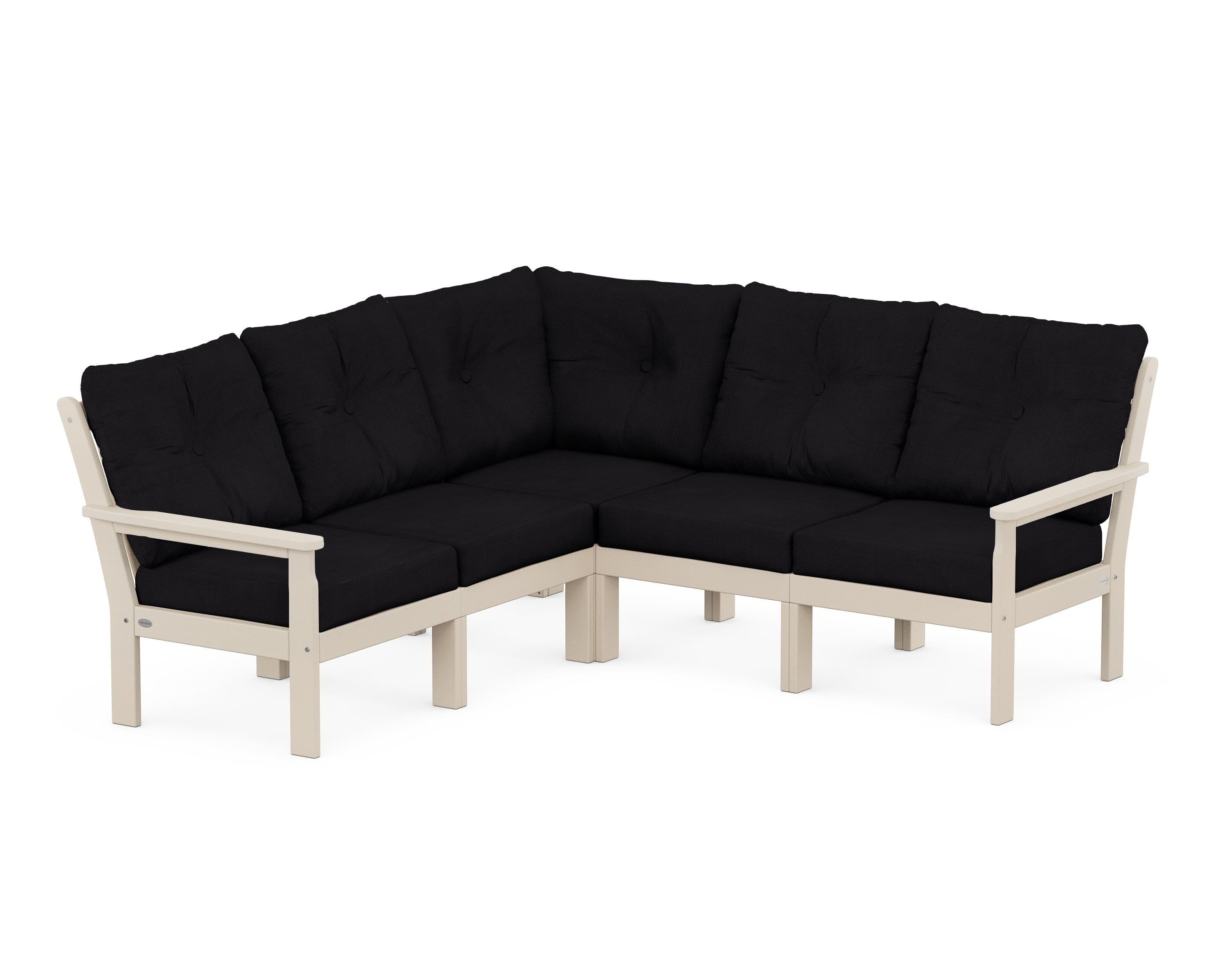 POLYWOOD Vineyard 5-Piece Sectional in Sand / Midnight Linen