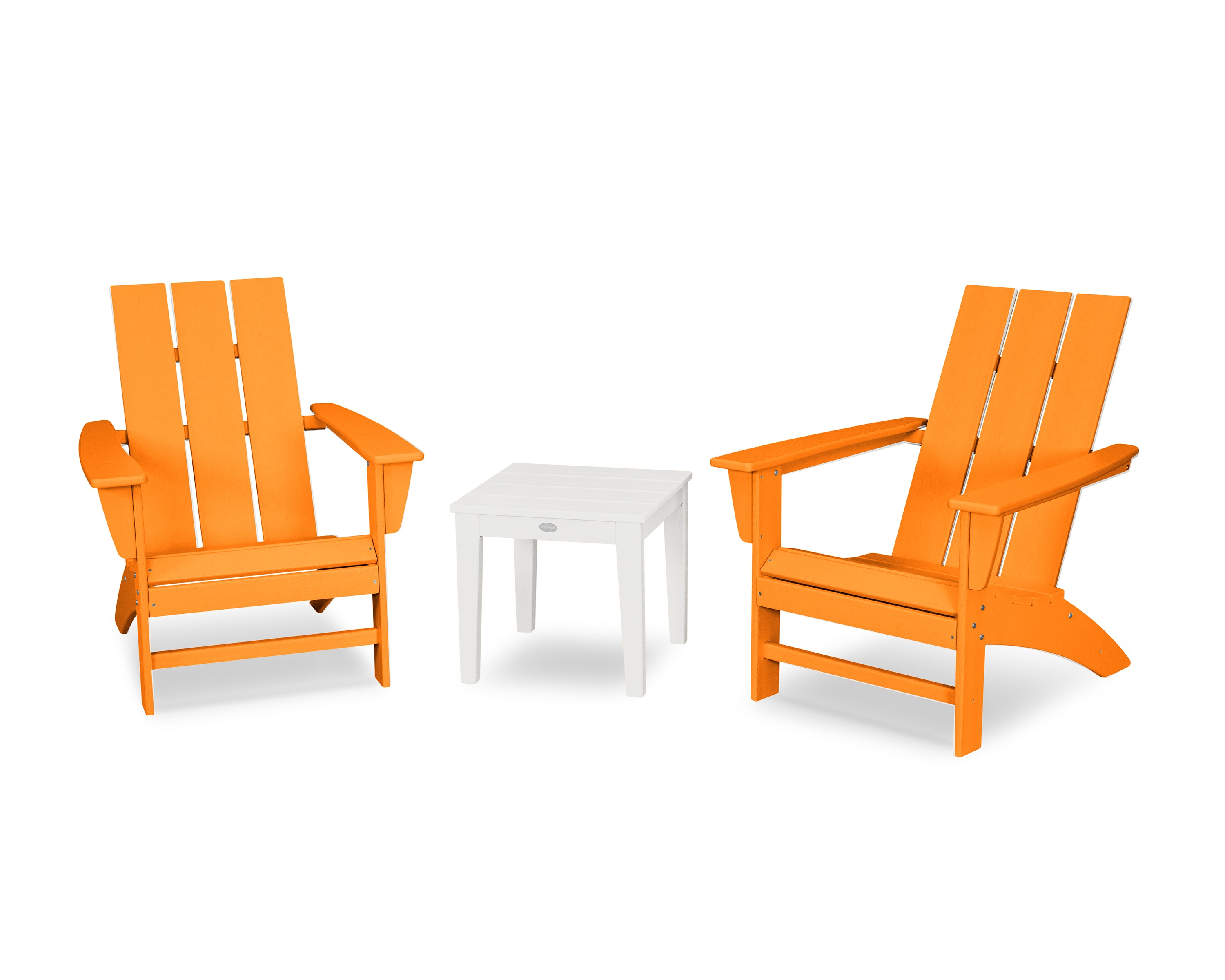 POLYWOOD Modern Adirondack 3-Piece Set in Tangerine / White