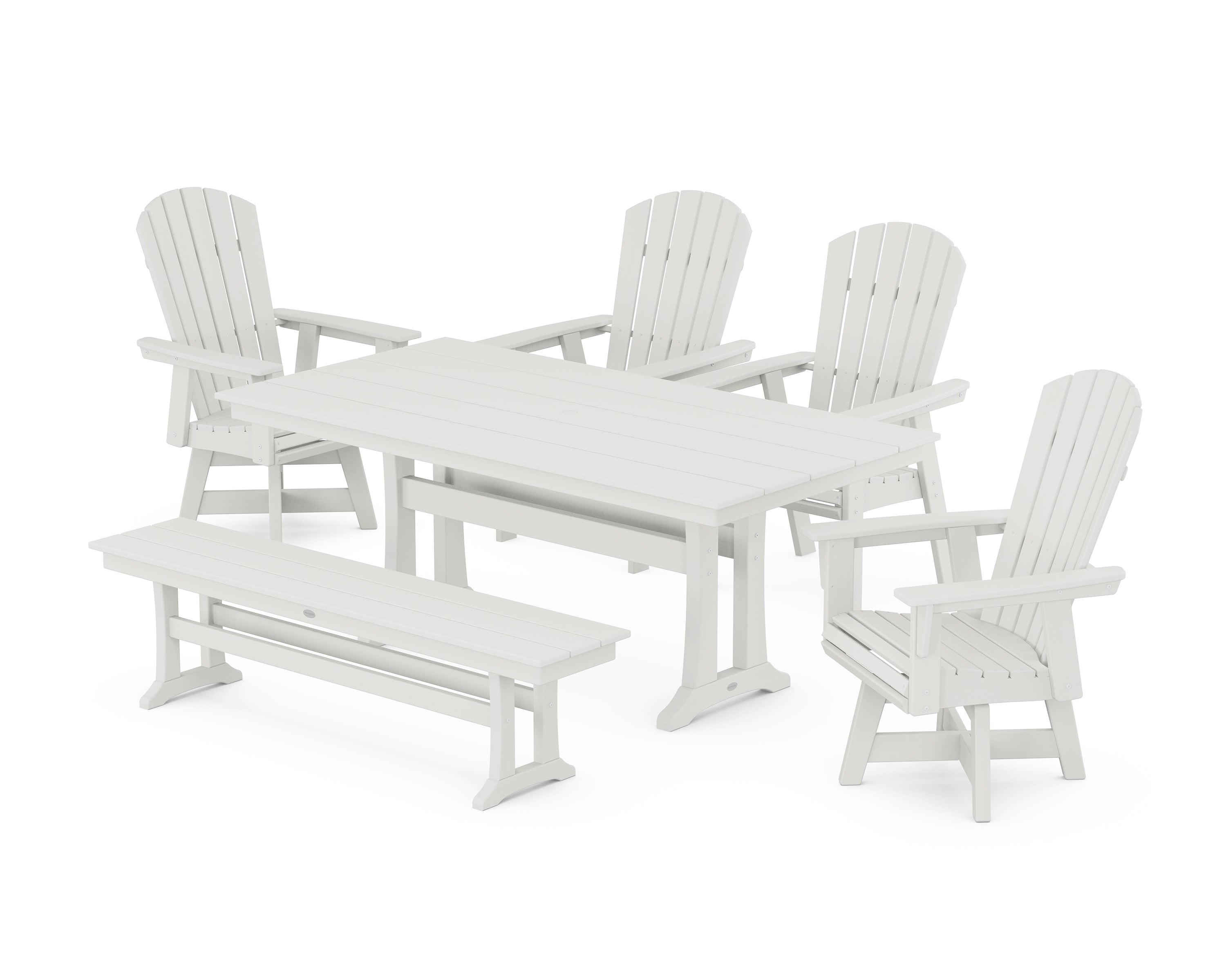 POLYWOOD Nautical Adirondack Swivel 6-Piece Farmhouse Dining Set With Trestle Legs in Vintage White