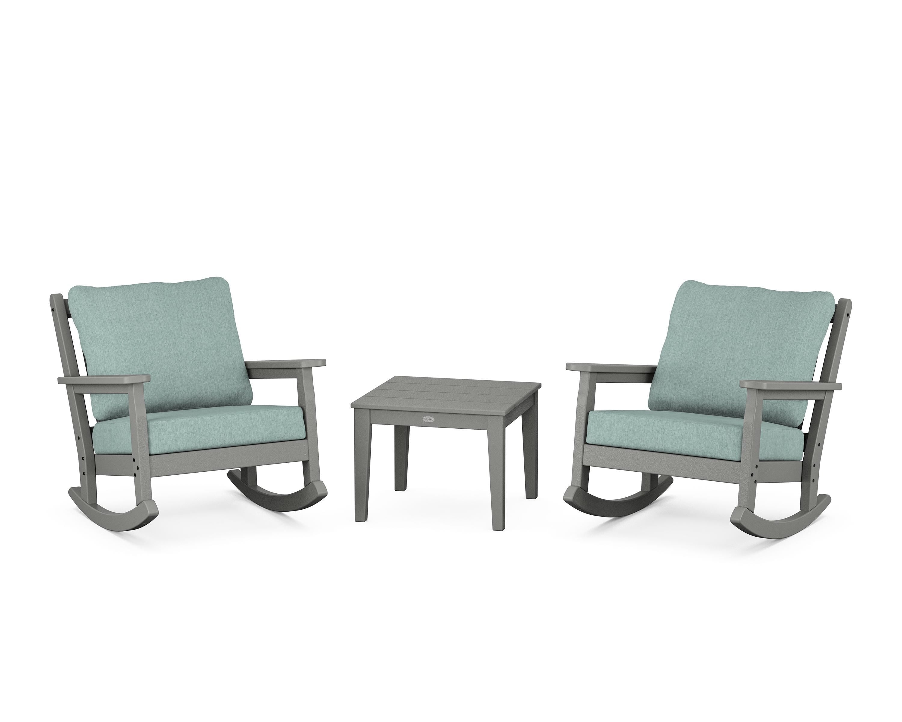 POLYWOOD Chippendale 3-Piece Deep Seating Rocker Set in Slate Grey / Glacier Spa