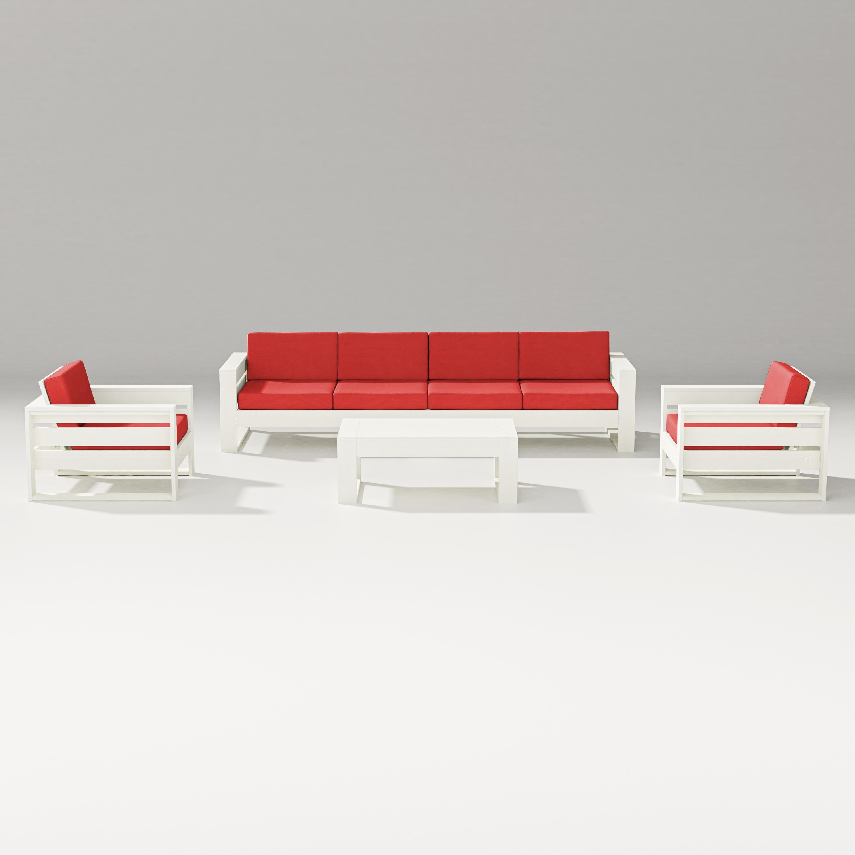 PW Designer Series Latitude 5-Piece Lounge Sofa Set in Vintage White / Crimson Linen