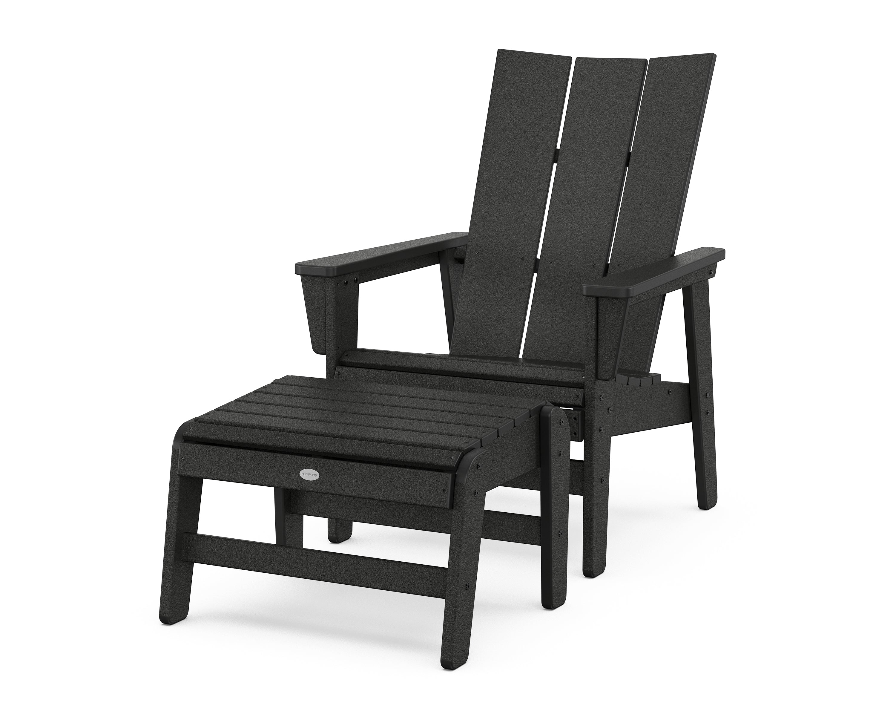 POLYWOOD Modern Grand Upright Adirondack Chair with Ottoman in Black