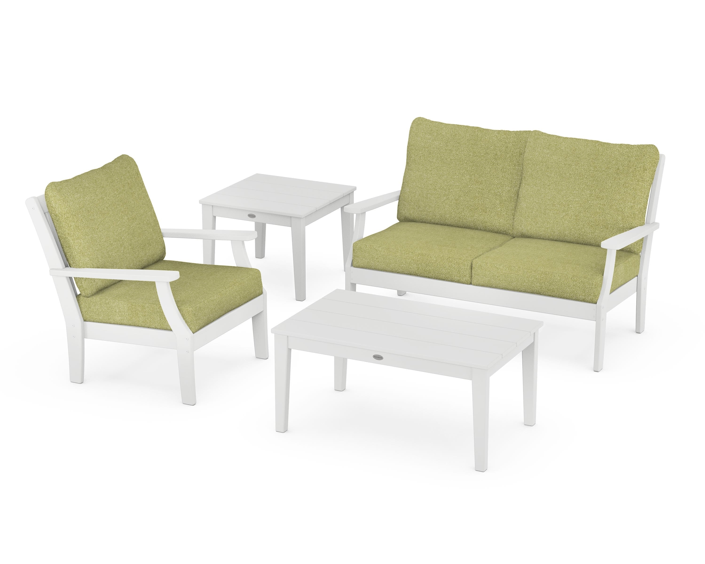 POLYWOOD Braxton 4-Piece Deep Seating Set in White / Chartreuse Boucle