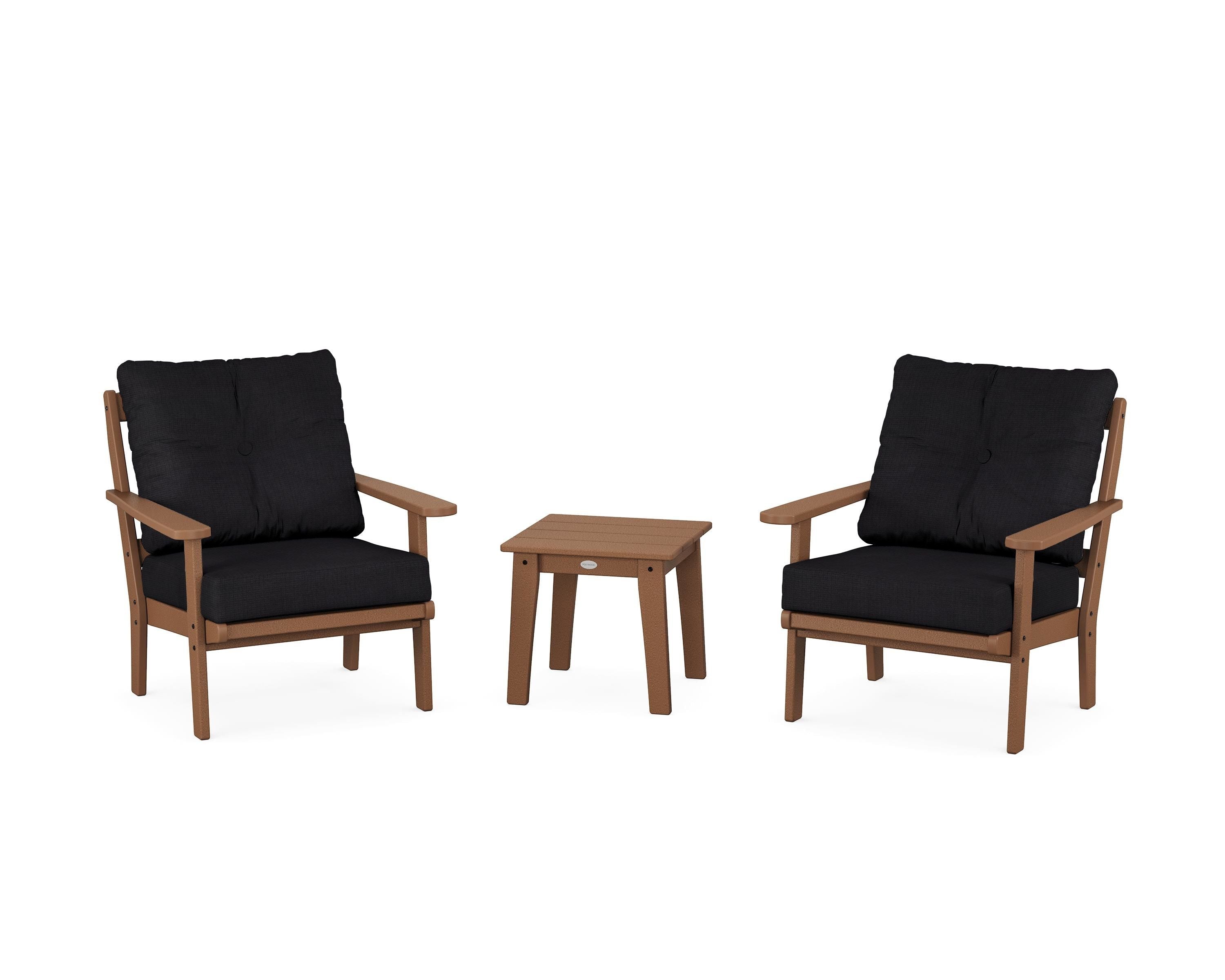 POLYWOOD Mission 3-Piece Deep Seating Set in Teak / Midnight Linen