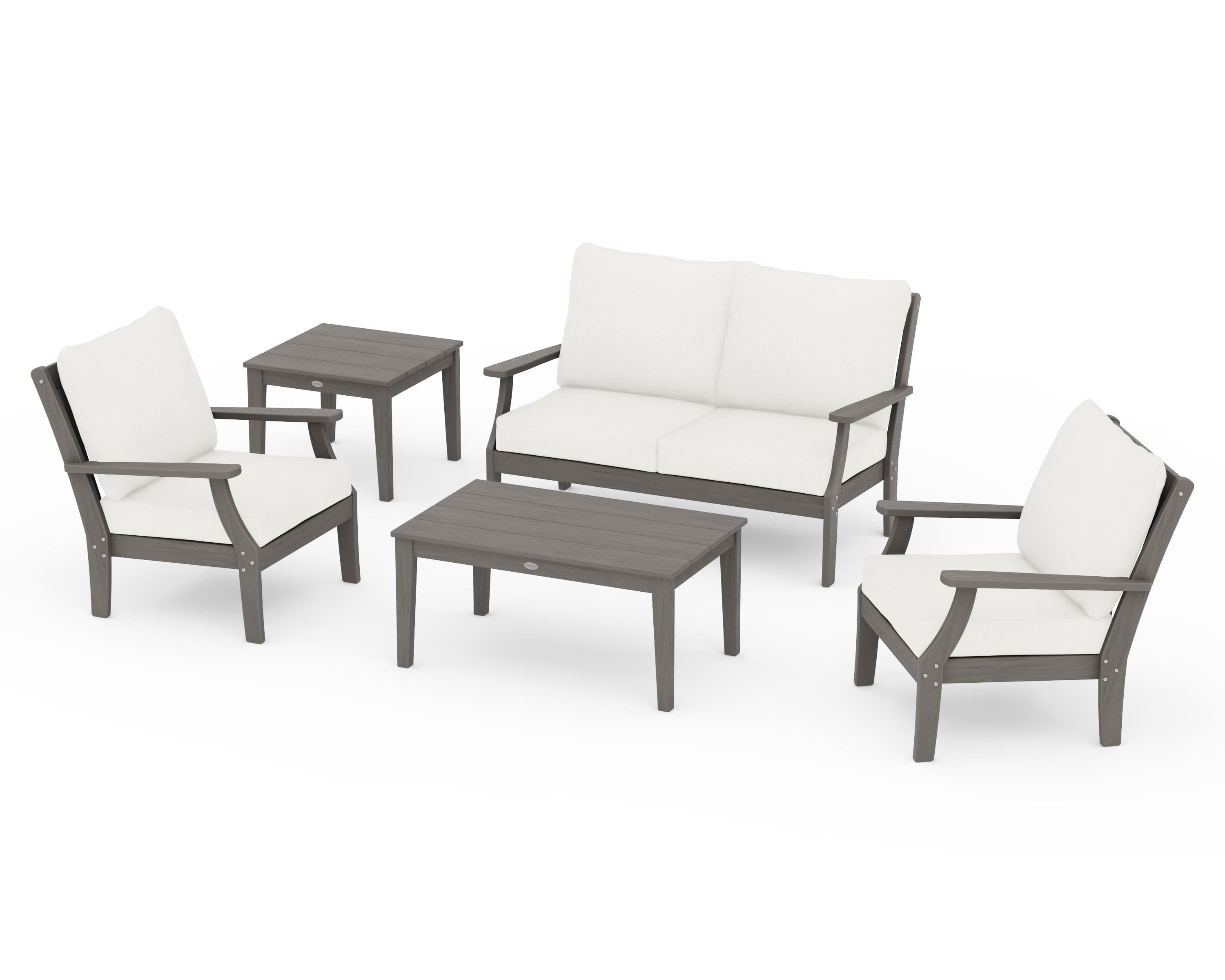 POLYWOOD Braxton 5-Piece Deep Seating Set in Driftwood / Natural Linen