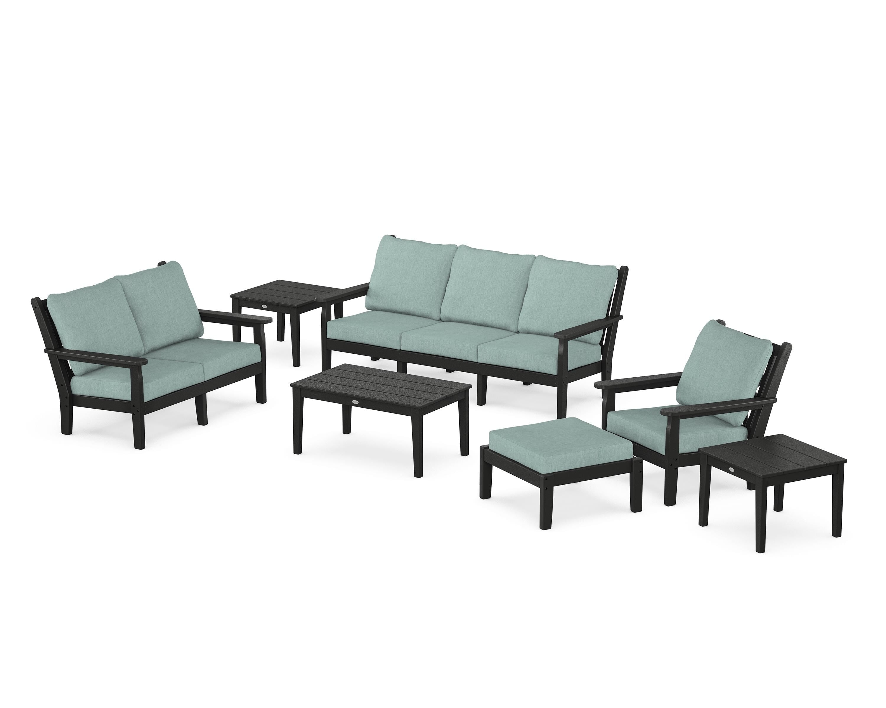 POLYWOOD Chippendale 7-Piece Deep Seating Set in Black / Glacier Spa