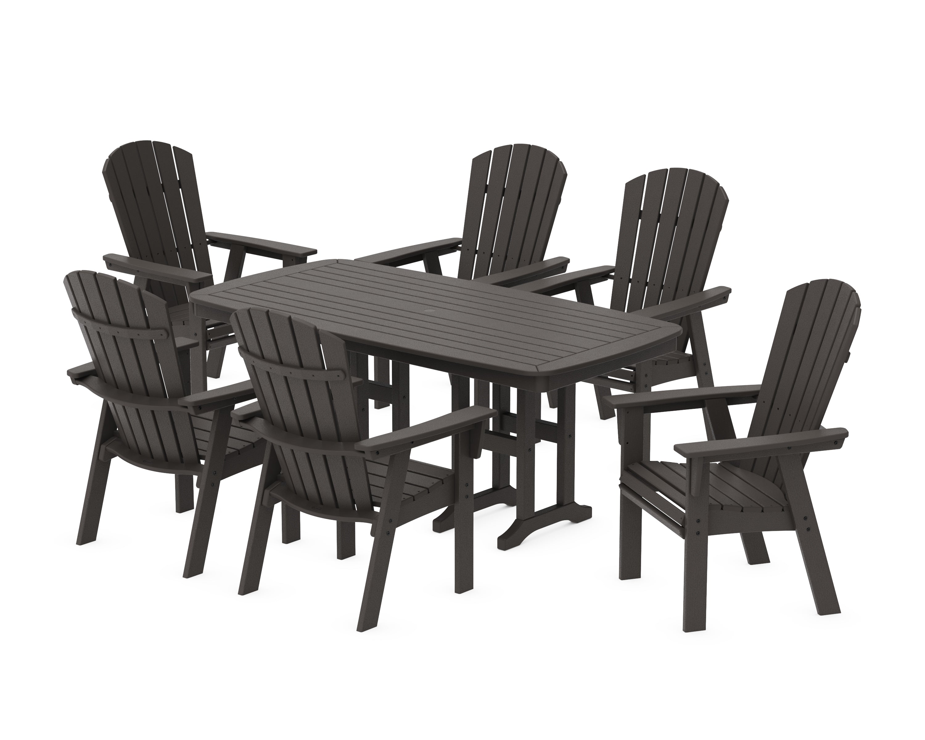 POLYWOOD Nautical Curveback Adirondack 7-Piece Dining Set in Vintage Coffee