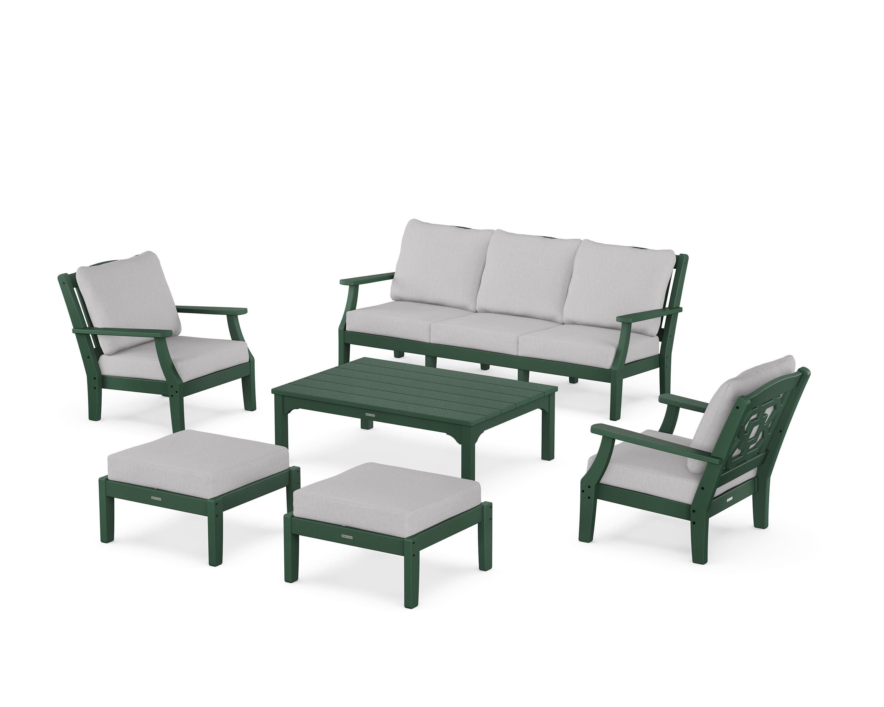 Martha Stewart by POLYWOOD Chinoiserie 6-Piece Lounge Sofa Set in Green / Granite
