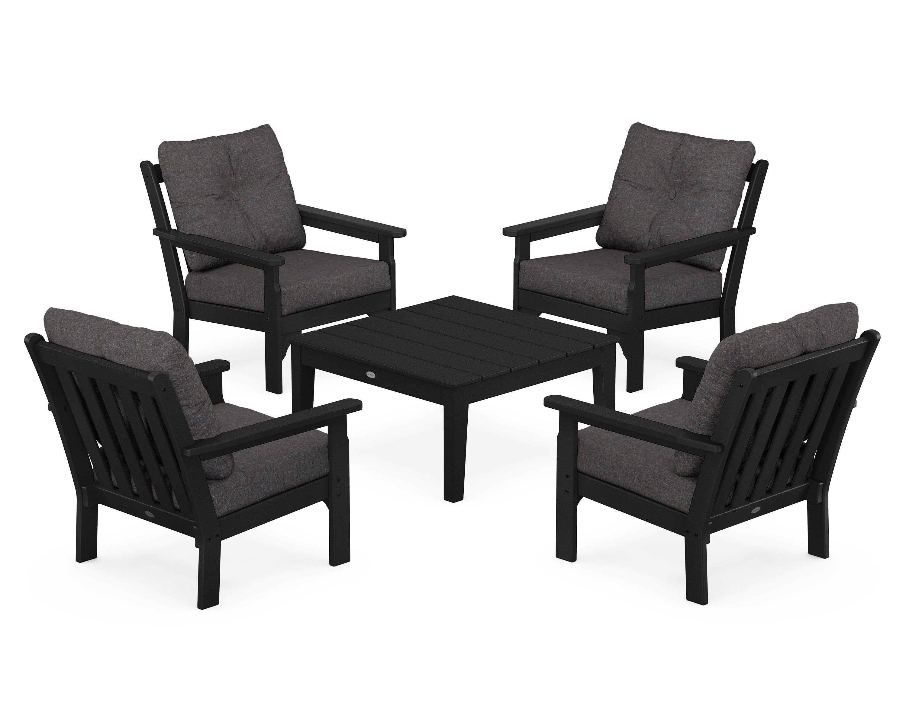 POLYWOOD Vineyard 5-Piece Deep Seating Conversation Set in Black / Ash Charcoal