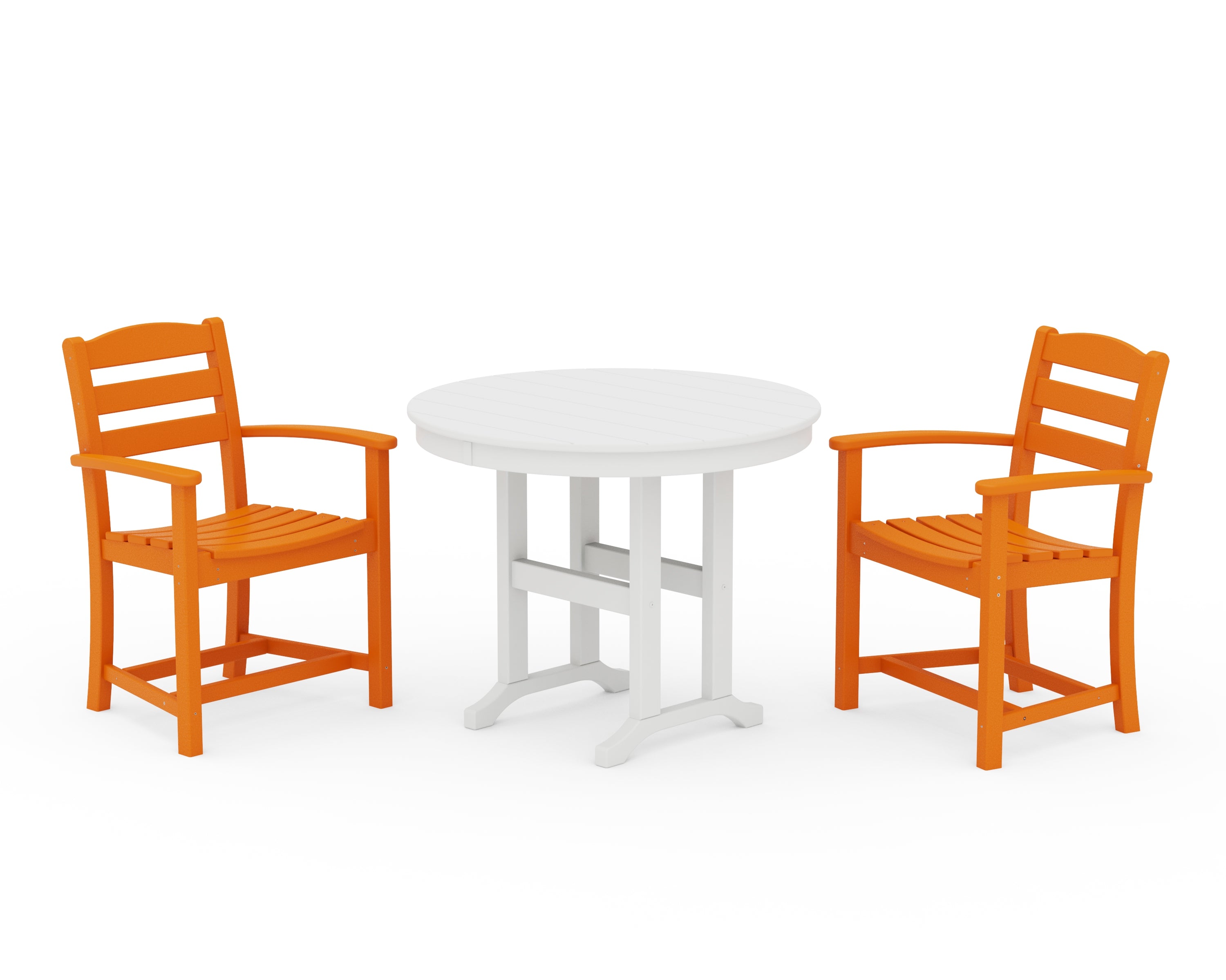 POLYWOOD La Casa Café 3-Piece Round Dining Set in Tangerine / White