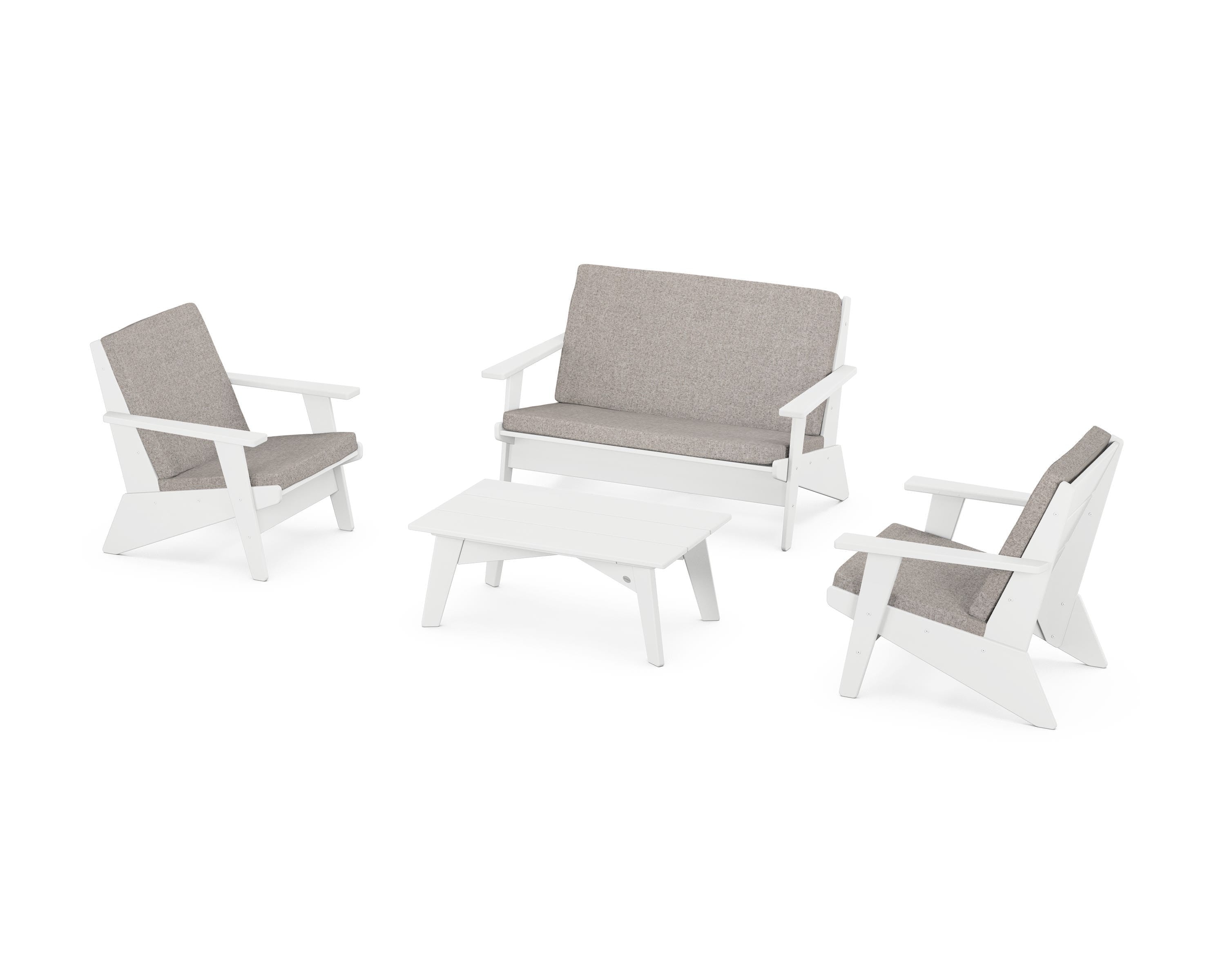 POLYWOOD Riviera Modern Lounge 4-Piece Set in White / Weathered Tweed