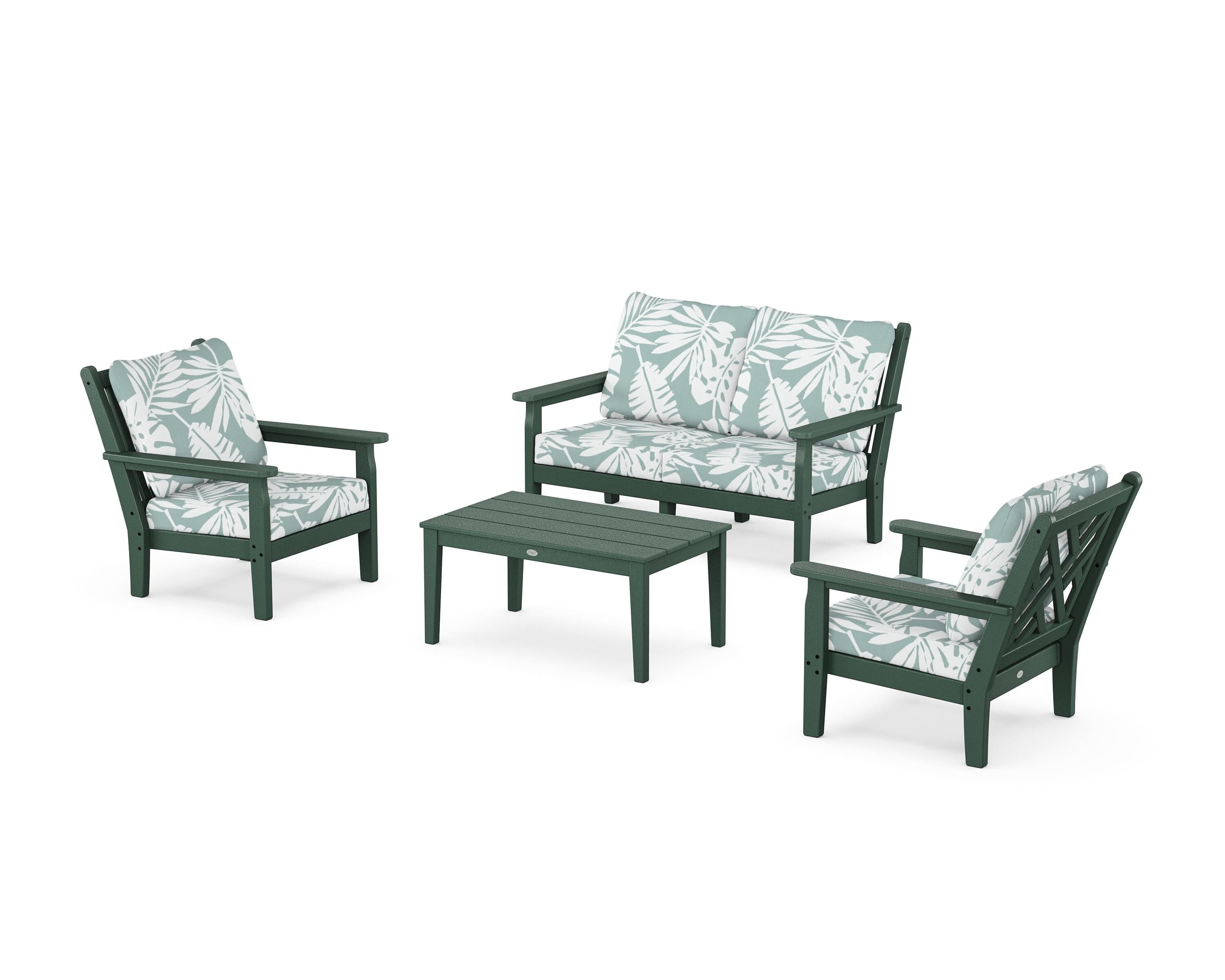 POLYWOOD Chippendale 4-Piece Deep Seating Set with Loveseat in Green / Leaf Glacier Spa