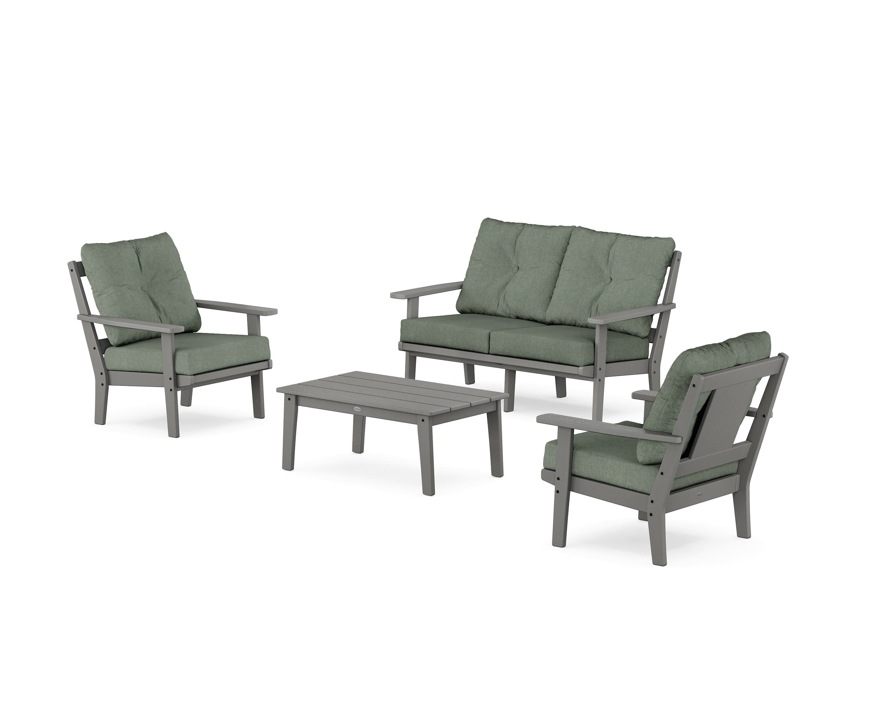 POLYWOOD Prairie 4-Piece Deep Seating Set with Loveseat in Slate Grey / Cast Sage