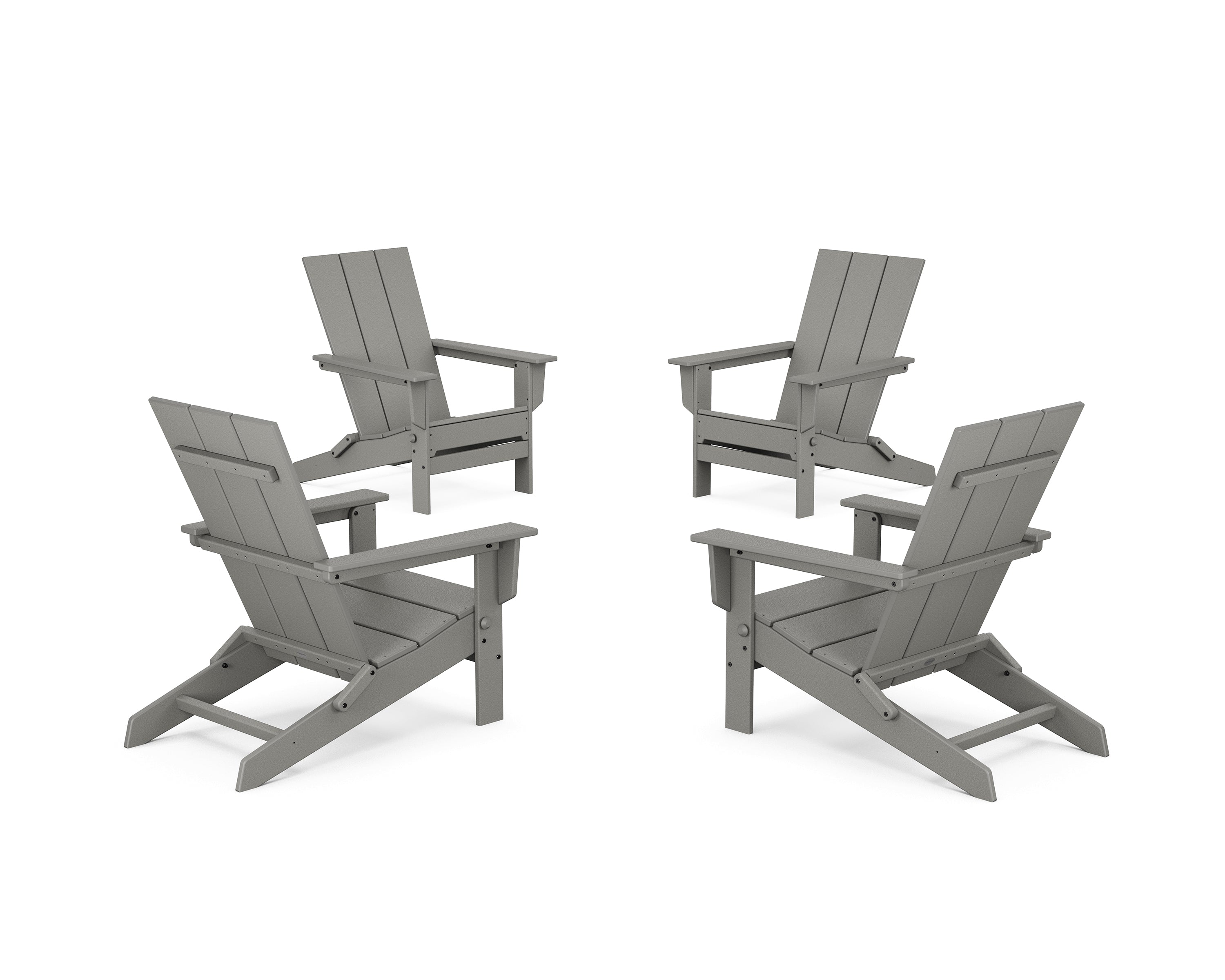 POLYWOOD 4-Piece Modern Studio Folding Adirondack Chair Conversation Set in Slate Grey