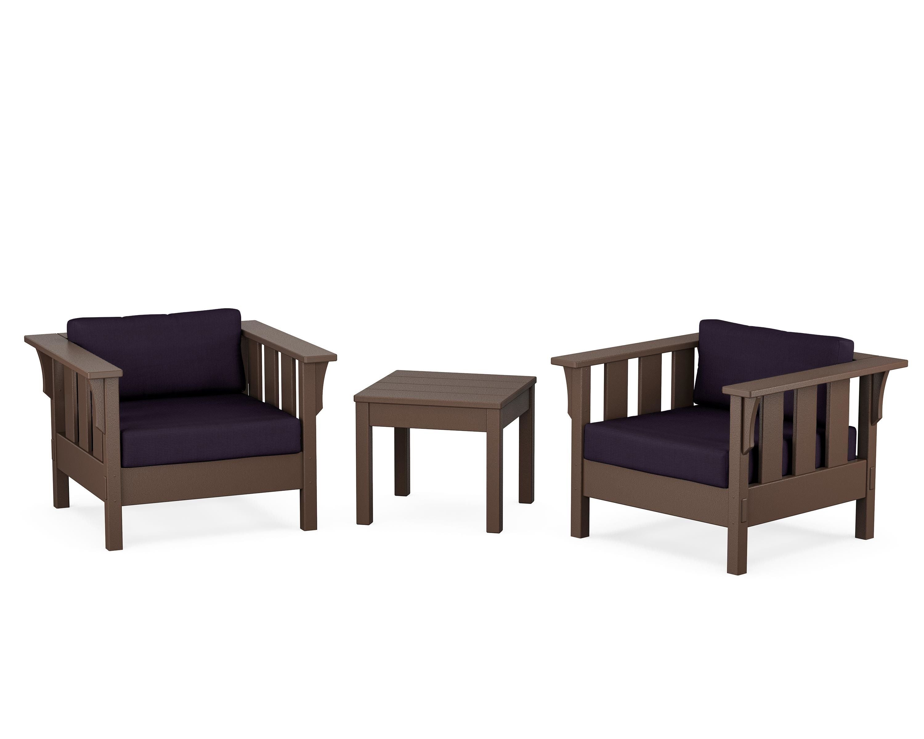 Martha Stewart by POLYWOOD Acadia 3-Piece Deep Seating Set in Mahogany / Navy Linen
