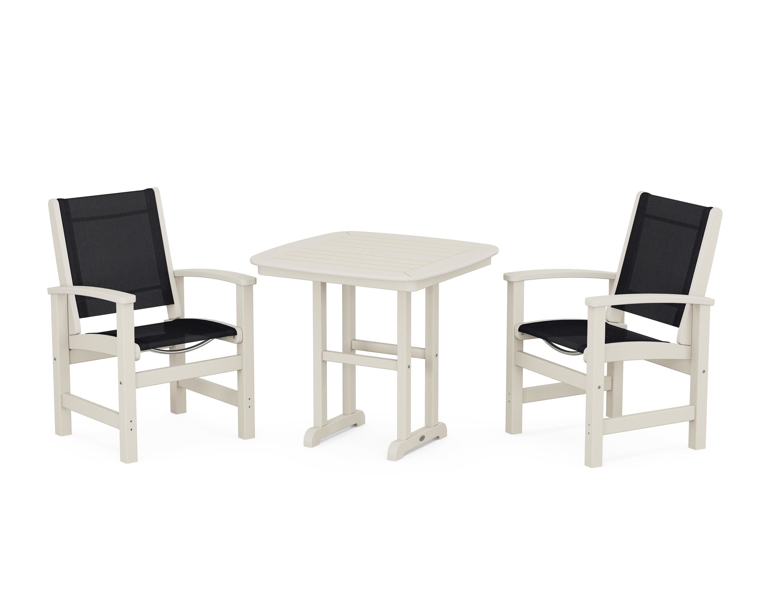 POLYWOOD Coastal 3-Piece Dining Set in Sand / Black Sling