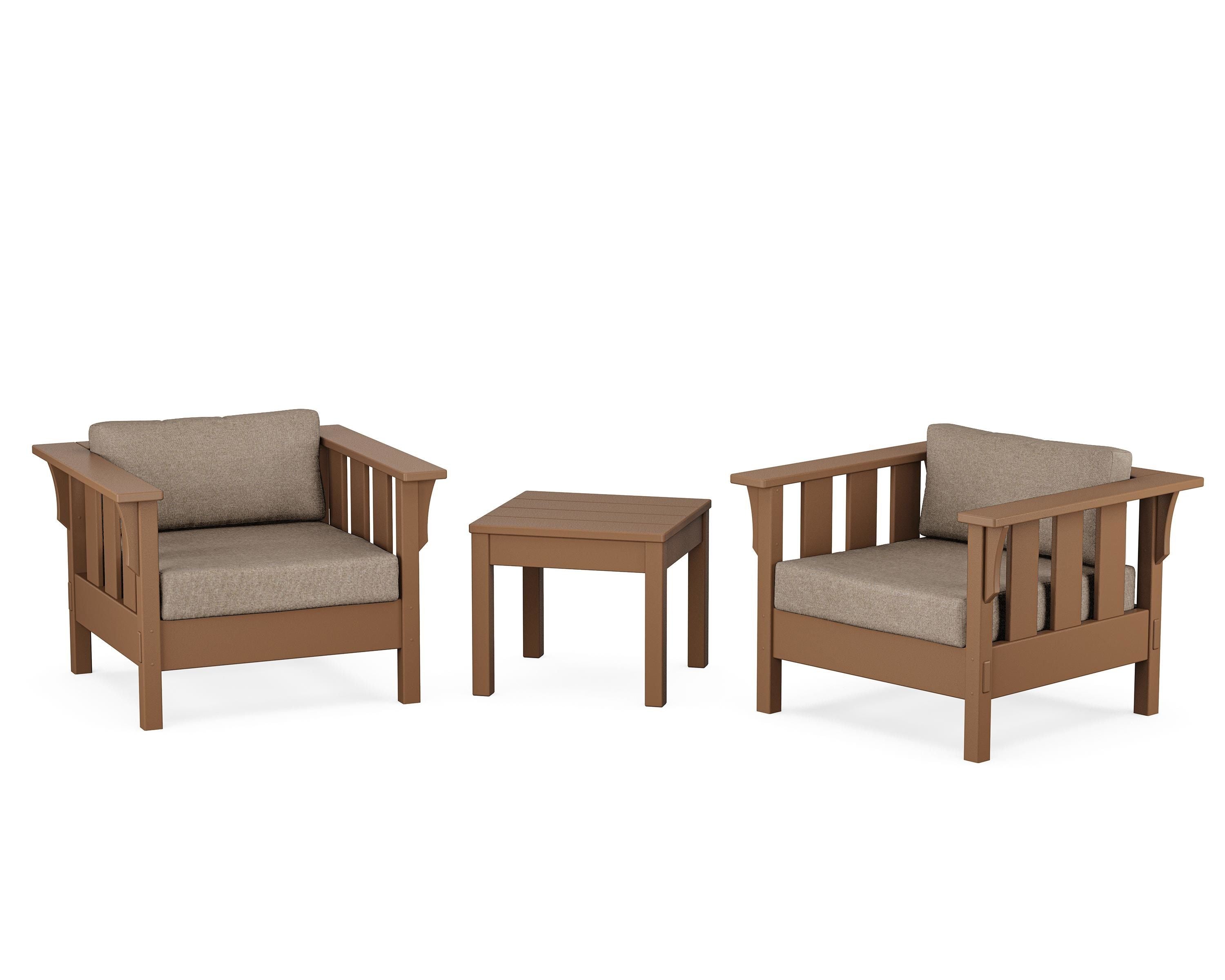 Martha Stewart by POLYWOOD Acadia 3-Piece Deep Seating Set in Teak / Spiced Burlap