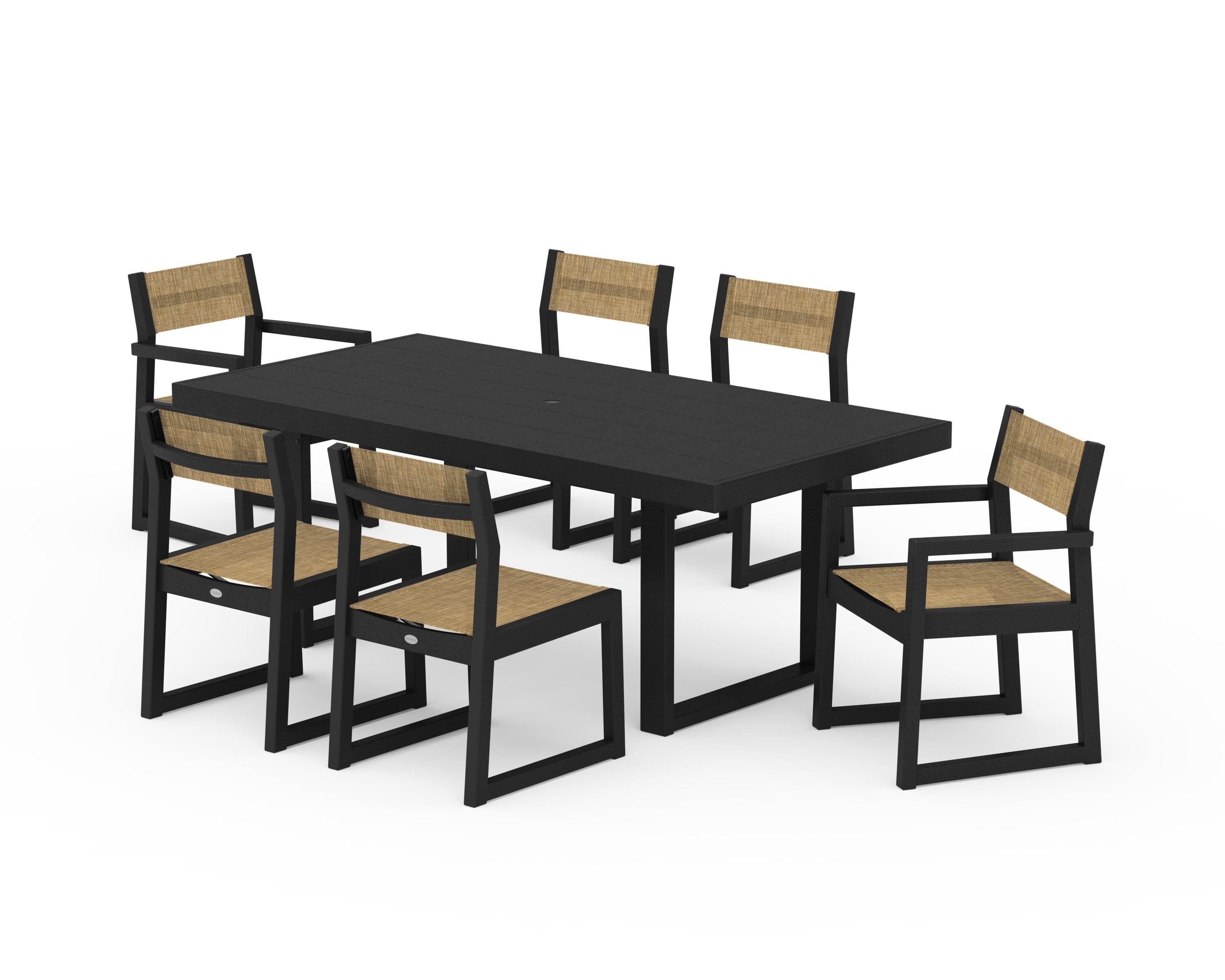 POLYWOOD EDGE Sling 7-Piece Dining Set in Black / Burlap Sling
