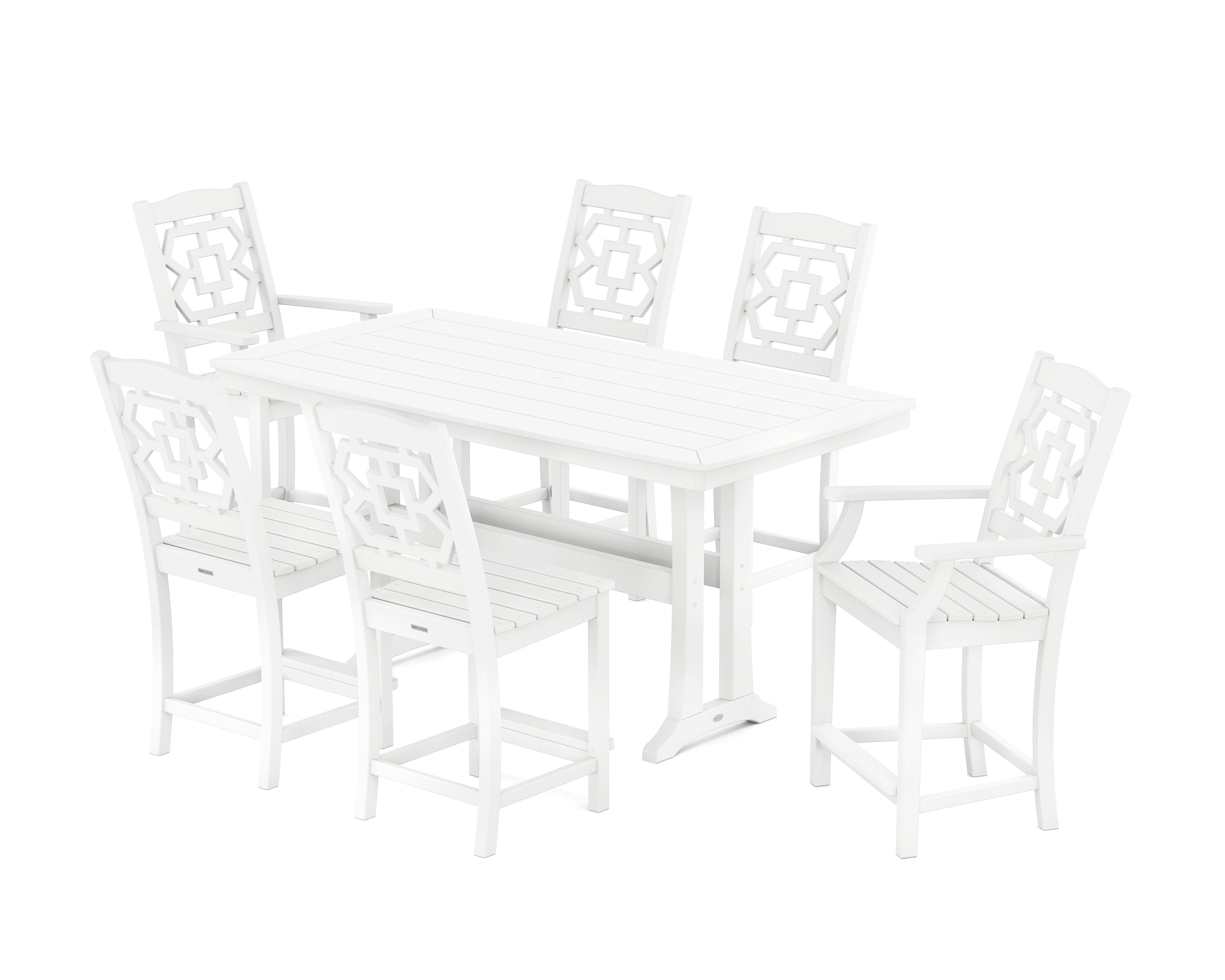 Martha Stewart by POLYWOOD Chinoiserie 7-Piece Counter Set with Trestle Legs in White