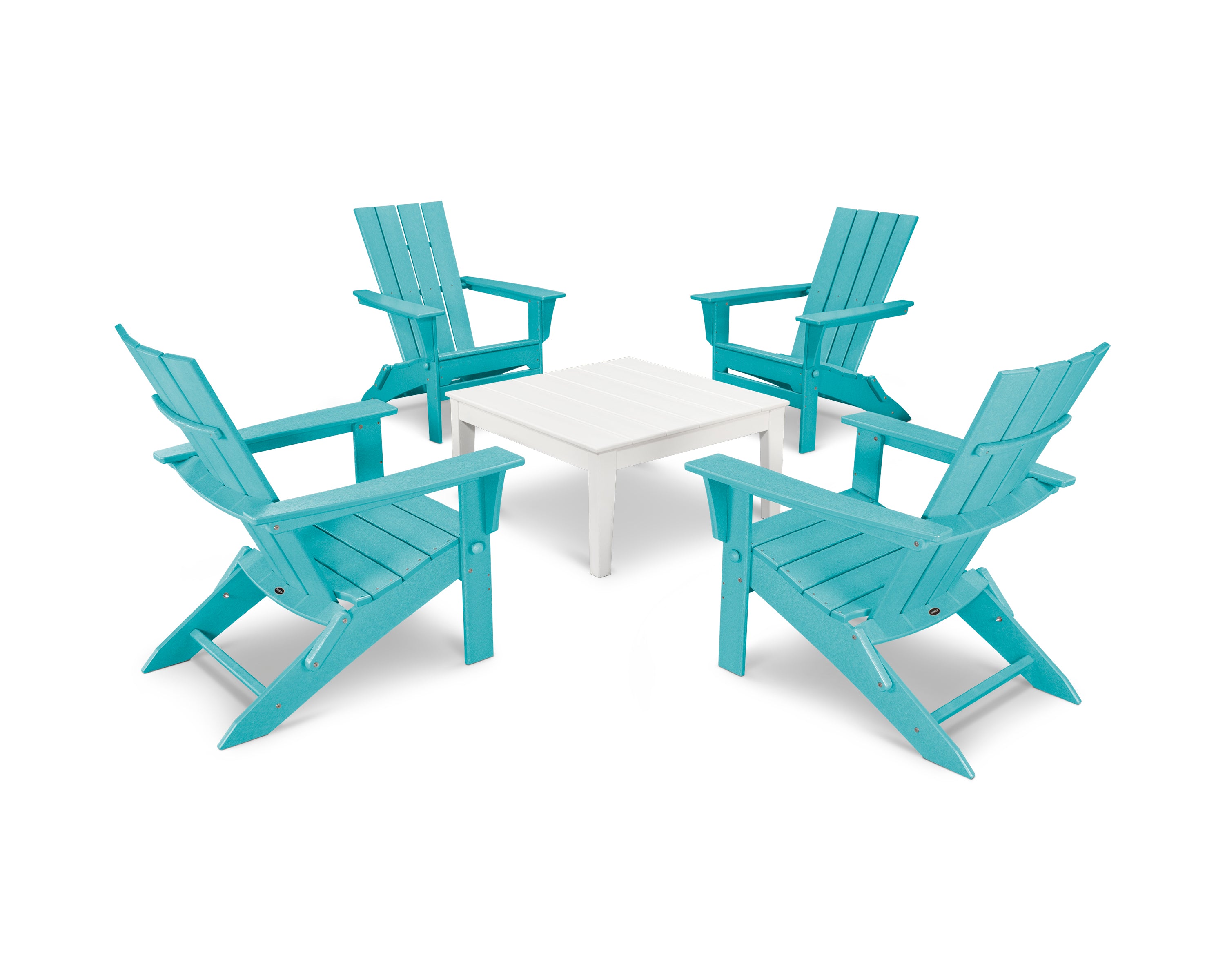 POLYWOOD Quattro Folding Chair 5-Piece Conversation Set in Aruba / White