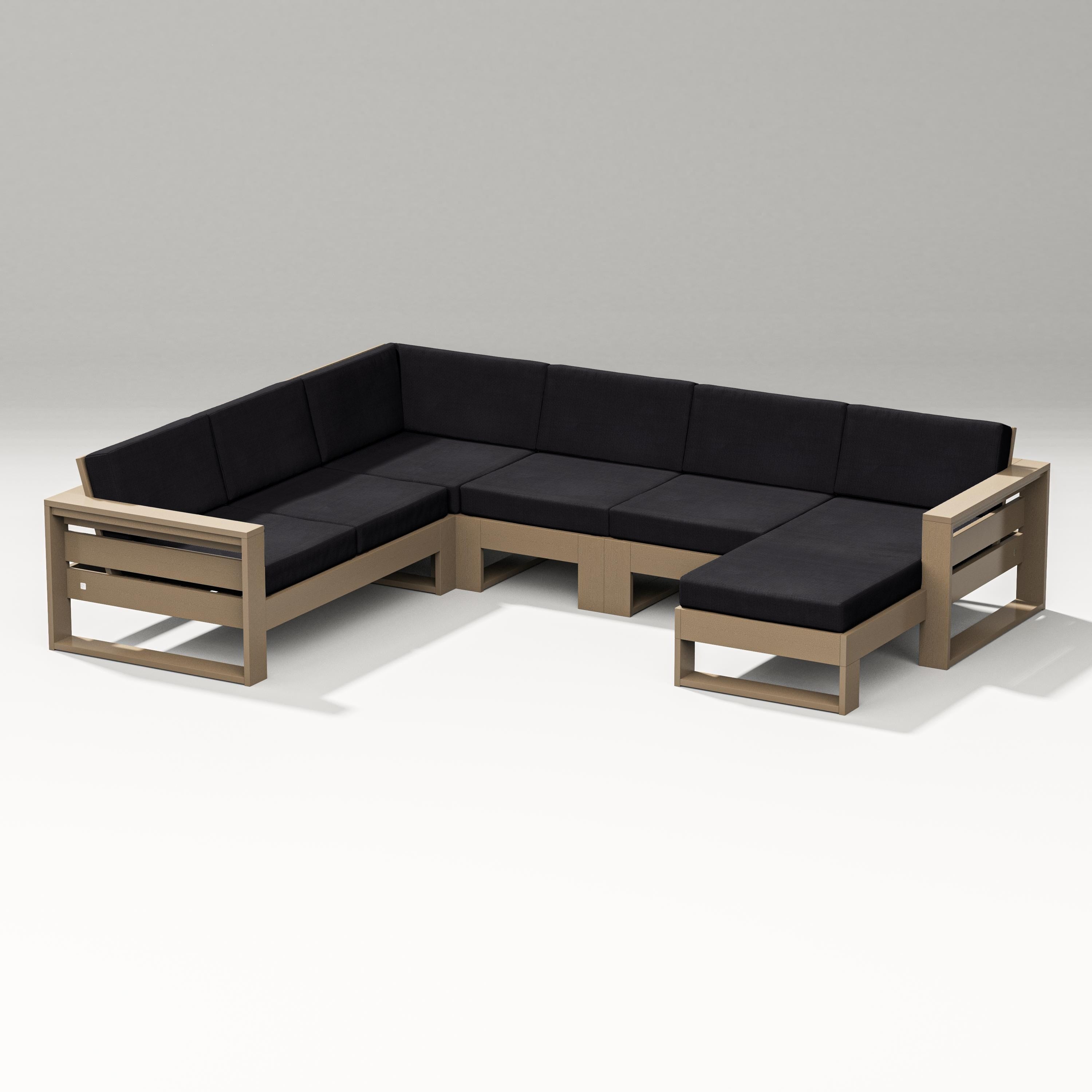 PW Designer Series Latitude Corner Sectional with Right Chaise in Vintage Sahara / Midnight Linen