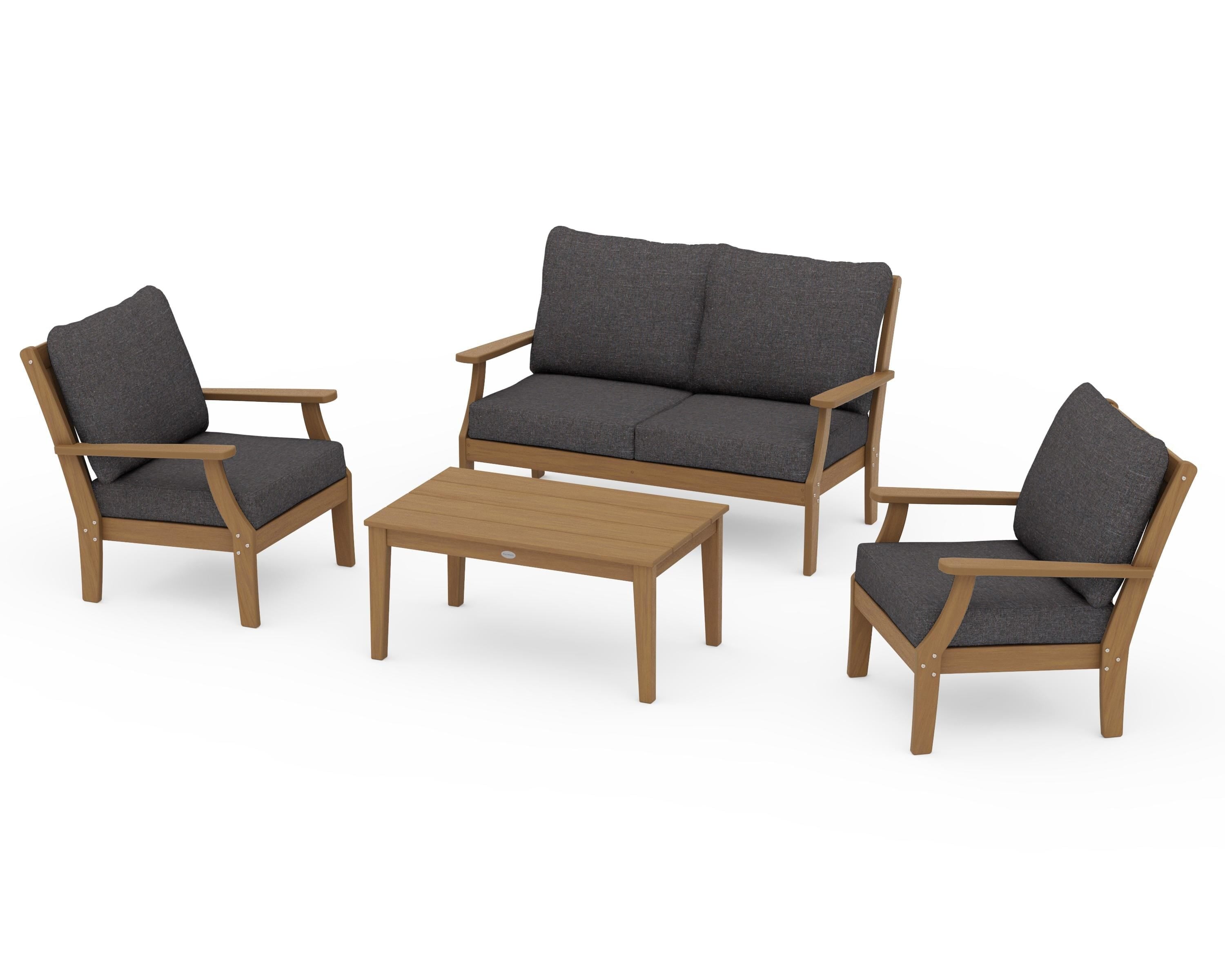 POLYWOOD Braxton 4-Piece Deep Seating Chair Set in Natural / Ash Charcoal