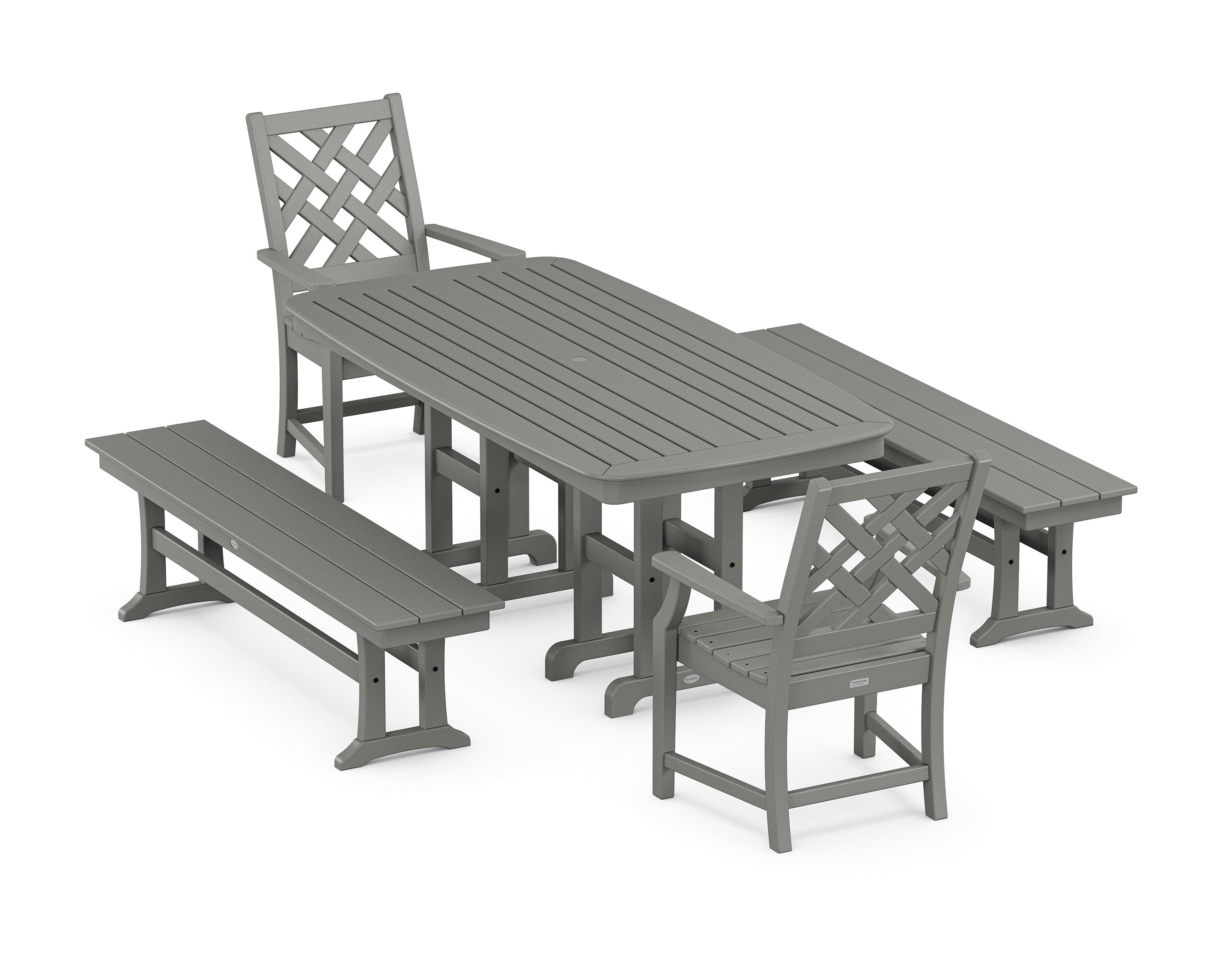 Country Living Wovendale 5-Piece Dining Set with Benches in Slate Grey