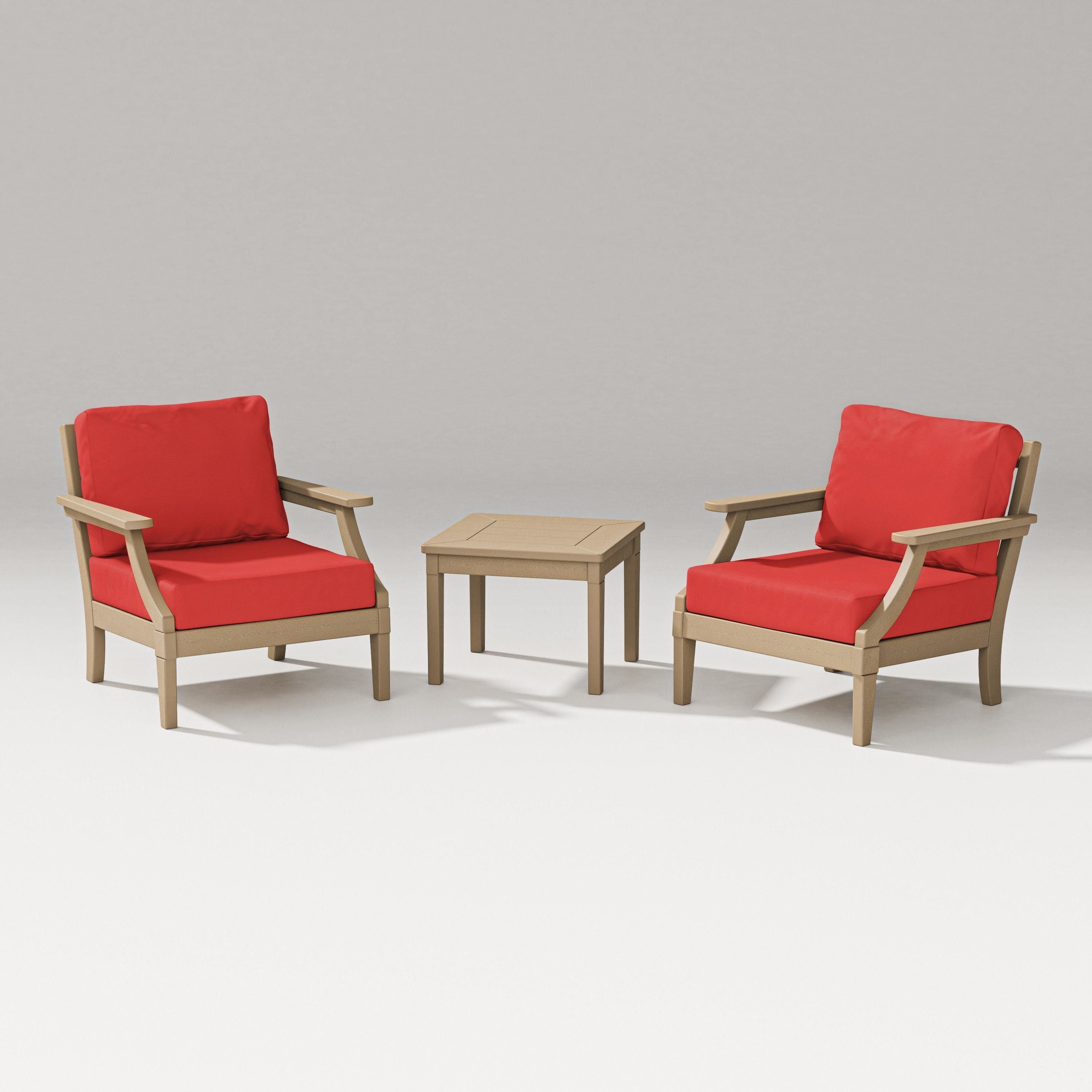 PW Designer Series Estate 3-Piece Lounge Chair Set in Vintage Sahara / Crimson Linen