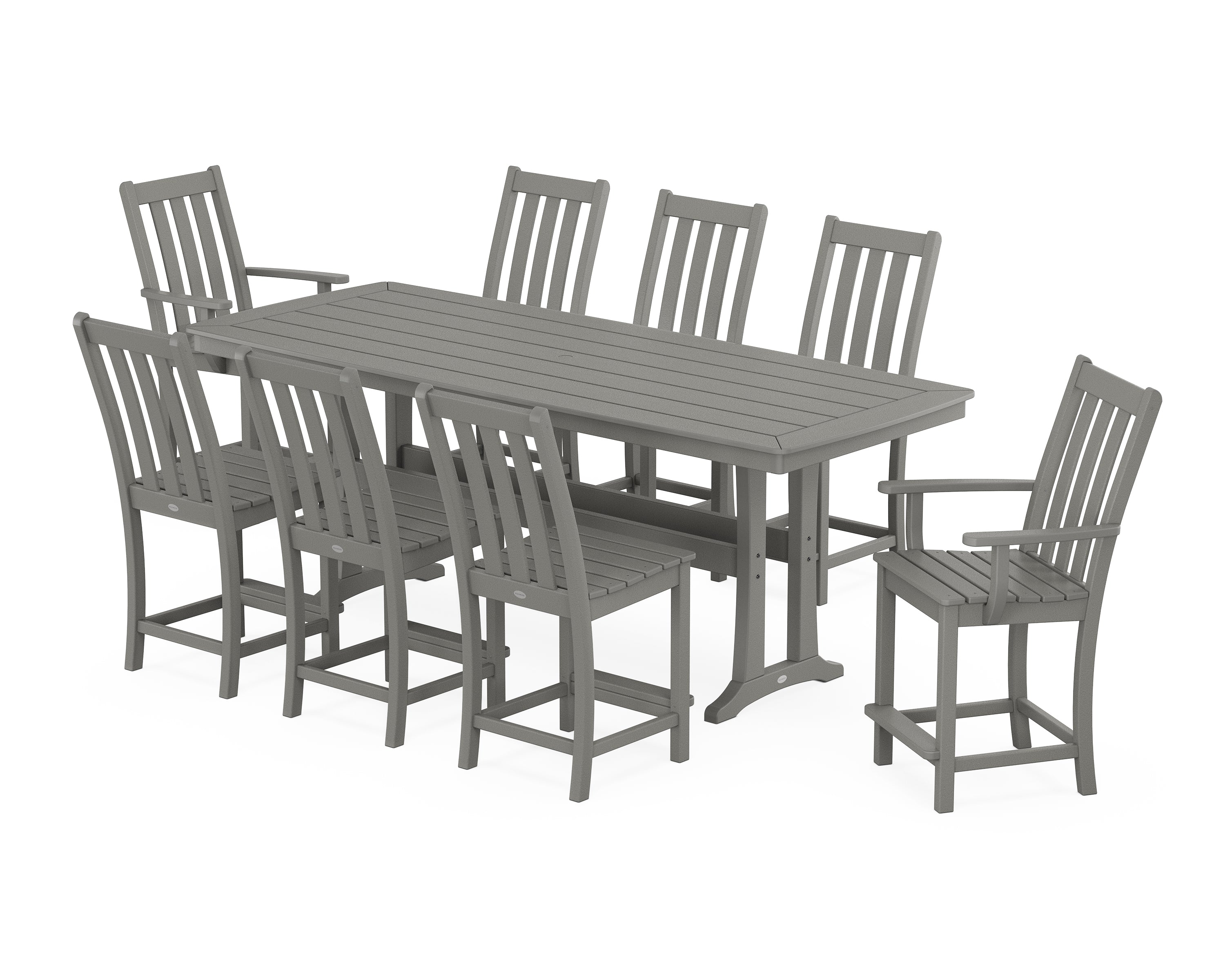 POLYWOOD Vineyard 9-Piece Counter Set with Trestle Legs in Slate Grey