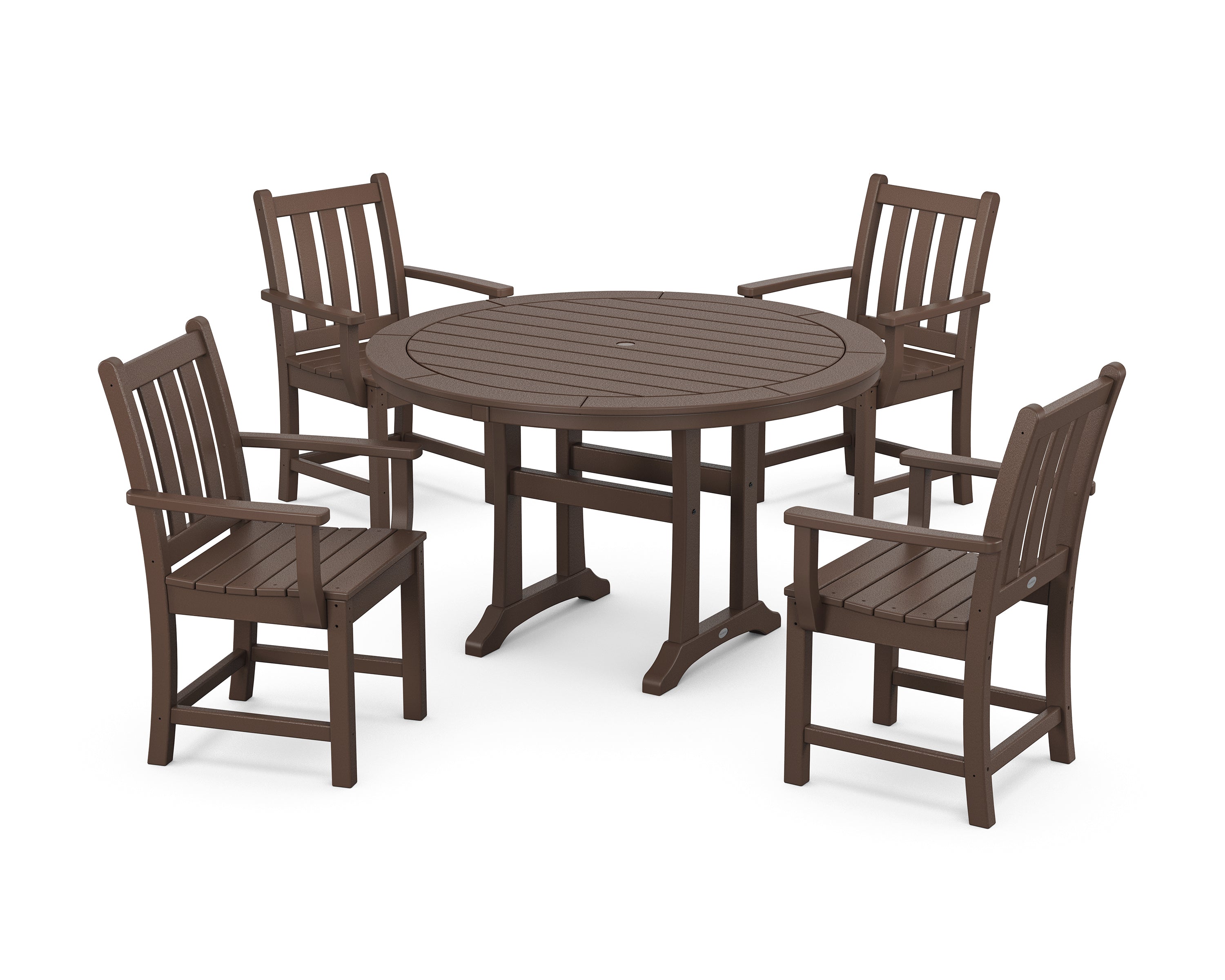 POLYWOOD® Traditional Garden 5-Piece Round Dining Set with Trestle Legs in Mahogany