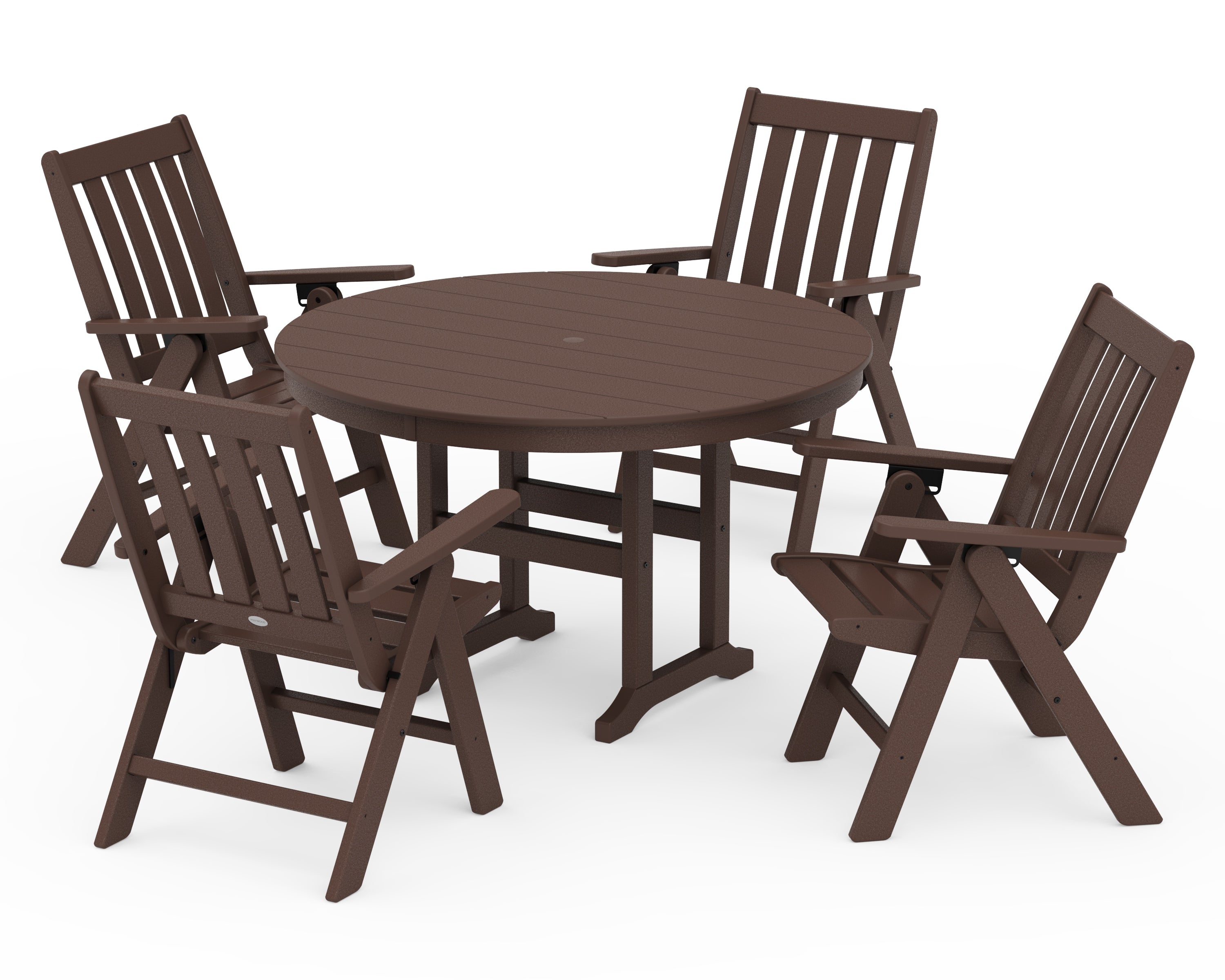 POLYWOOD Vineyard Folding Chair 5-Piece Round Farmhouse Dining Set in Mahogany