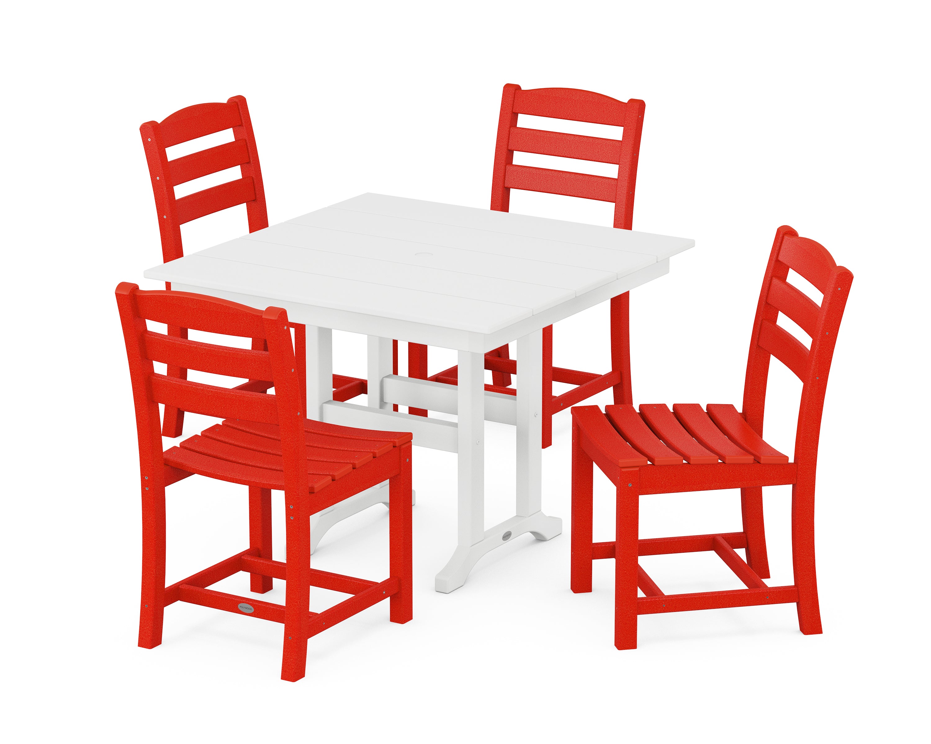 POLYWOOD La Casa Café Side Chair 5-Piece Farmhouse Dining Set in Sunset Red / White