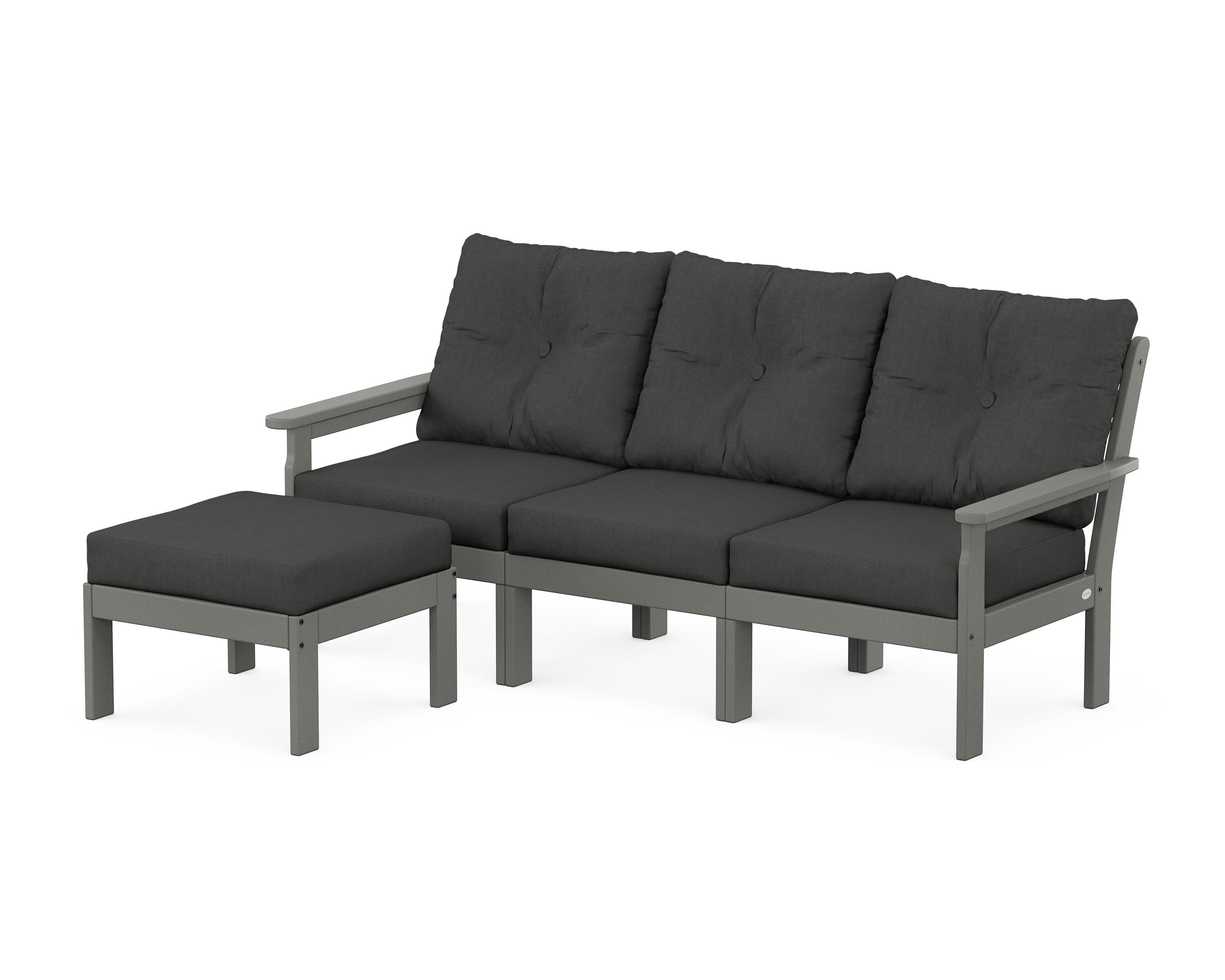 POLYWOOD Vineyard 4-Piece Sectional with Ottoman in Slate Grey / Spectrum Carbon