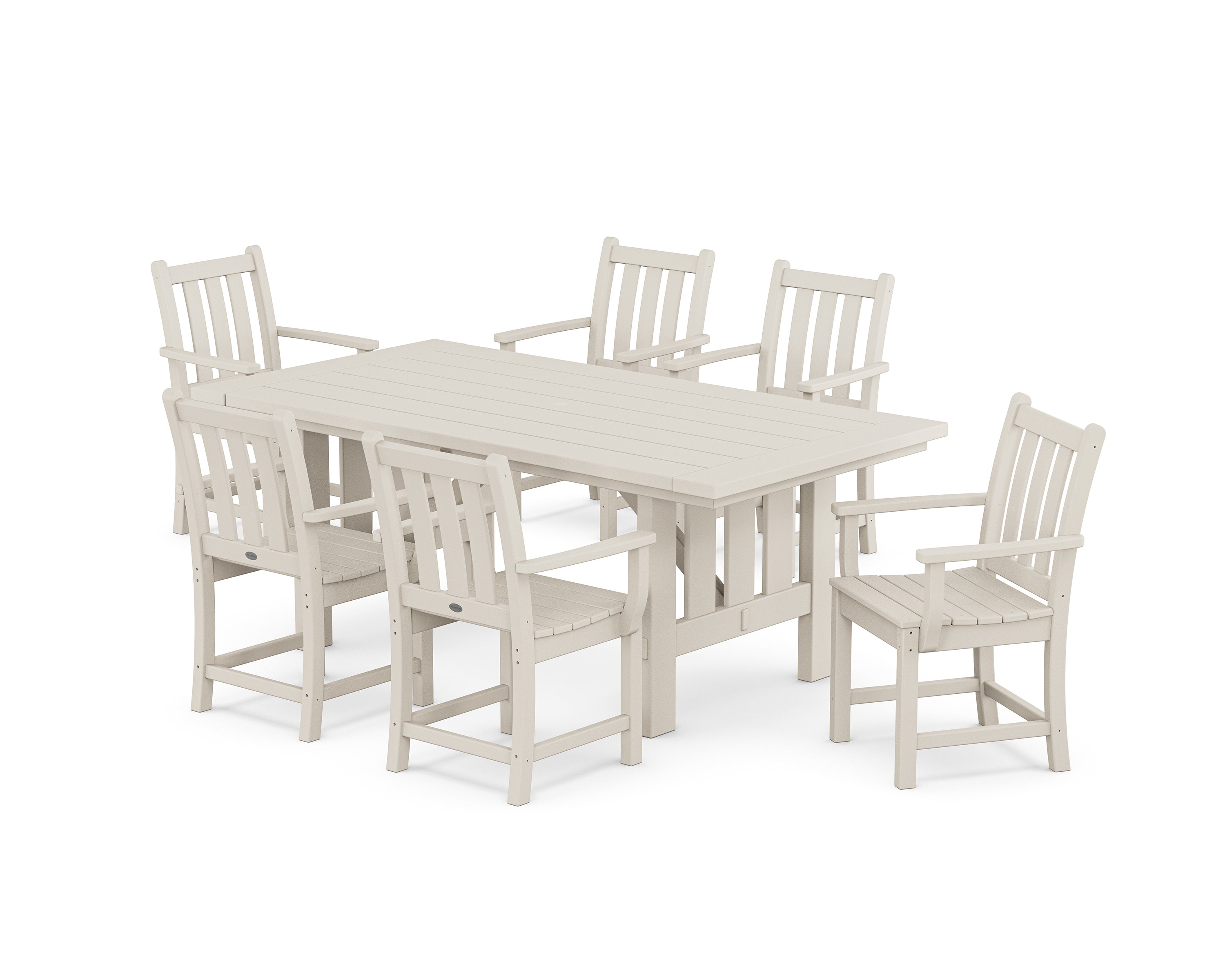 POLYWOOD® Traditional Garden Arm Chair 7-Piece Mission Dining Set in Sand