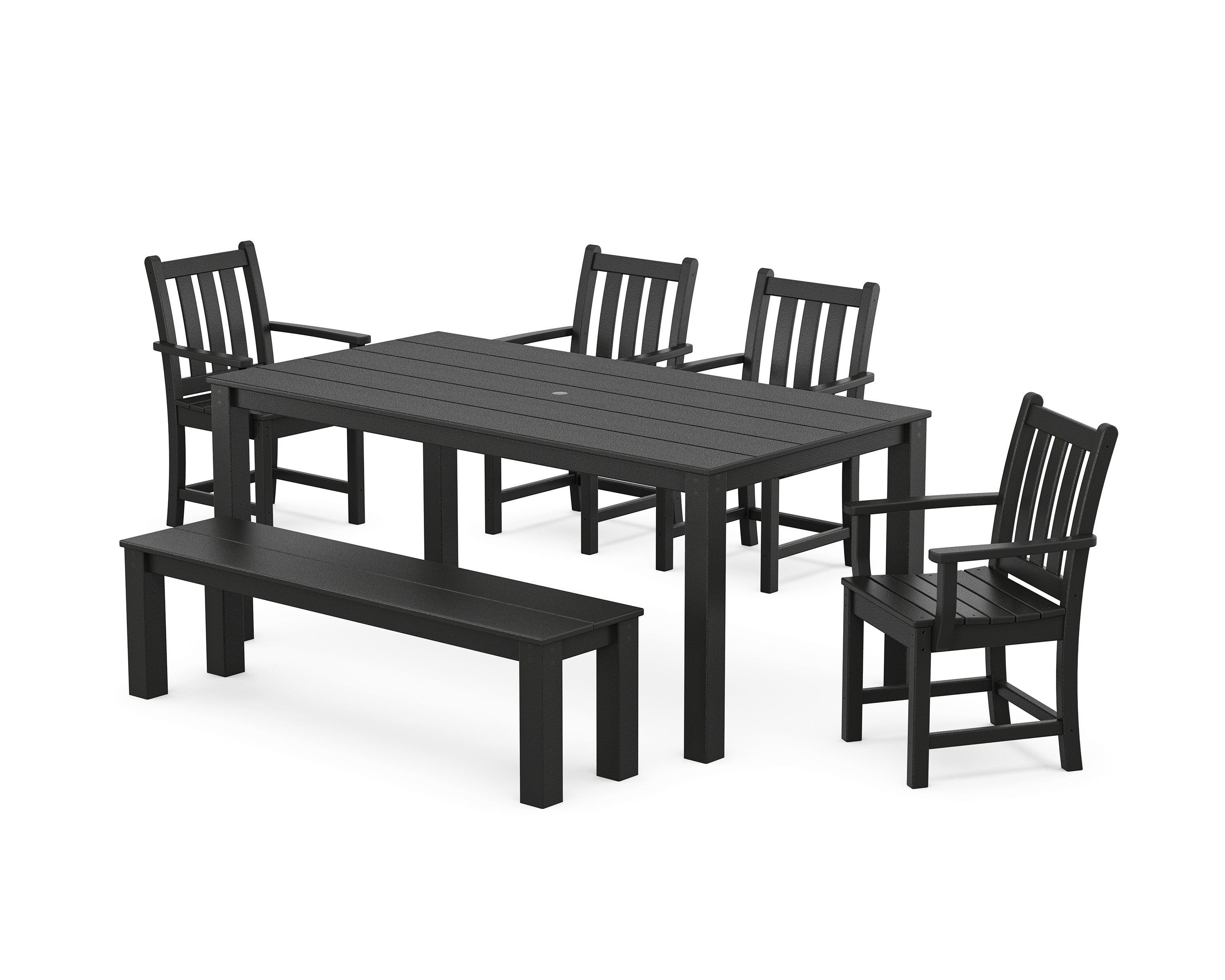 POLYWOOD Traditional Garden 6-Piece Parsons Dining Set with Bench in Black
