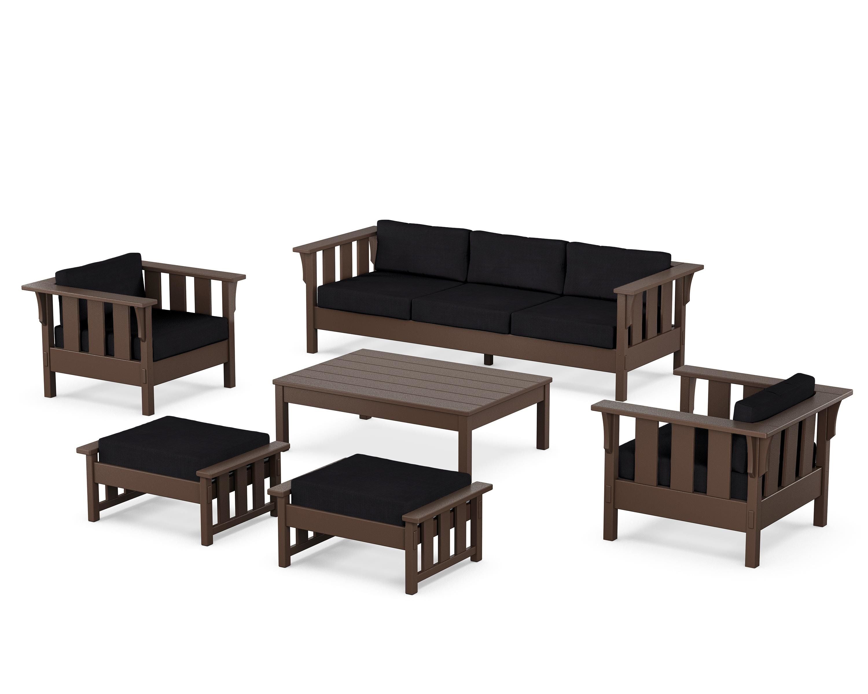 Martha Stewart by POLYWOOD Acadia 6-Piece Lounge Sofa Set in Mahogany / Midnight Linen