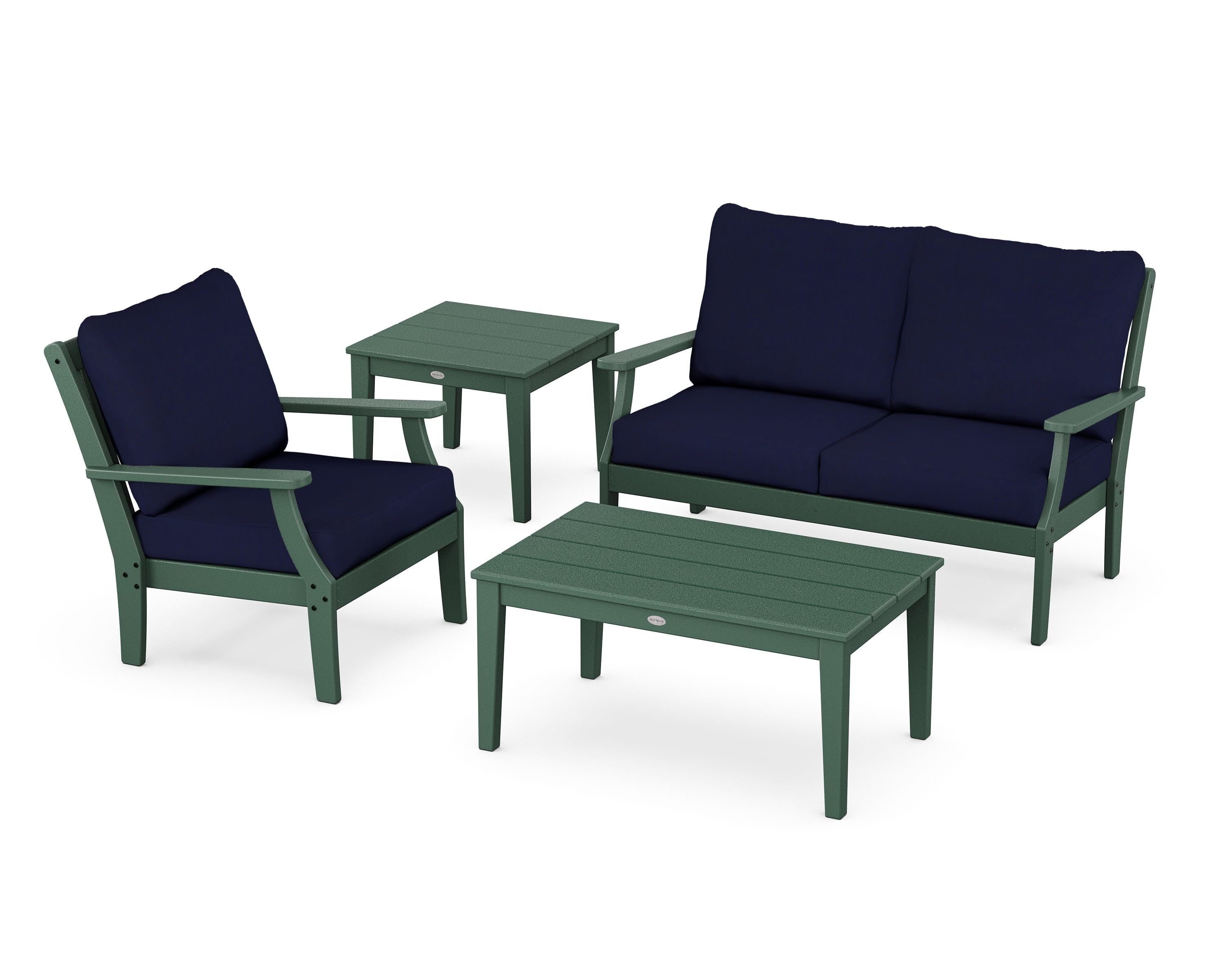 POLYWOOD Braxton 4-Piece Deep Seating Set in Green / Navy