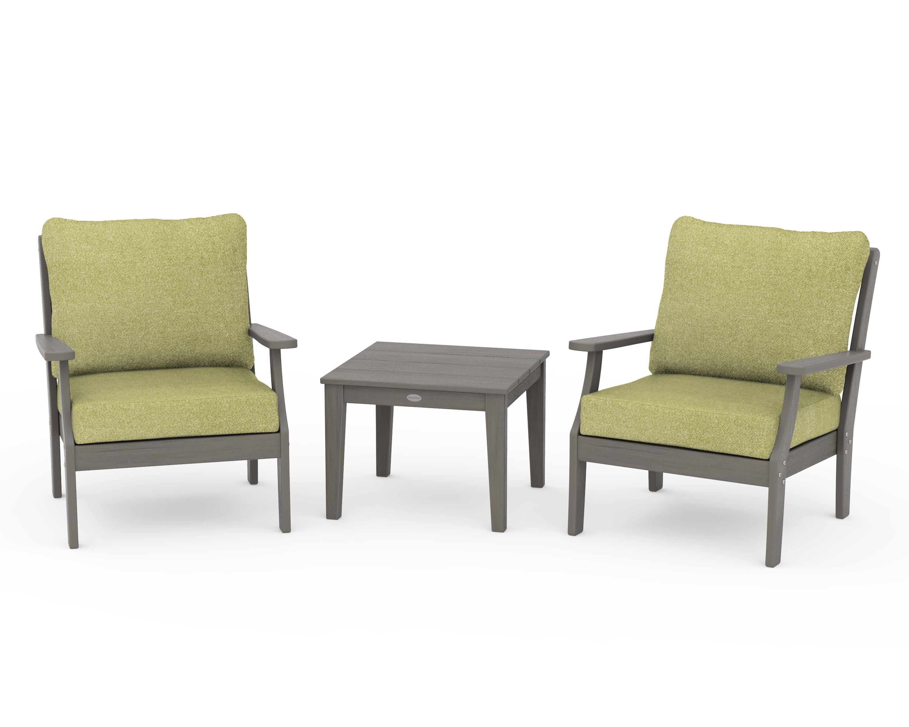 POLYWOOD Braxton 3-Piece Deep Seating Set in Driftwood / Chartreuse Boucle
