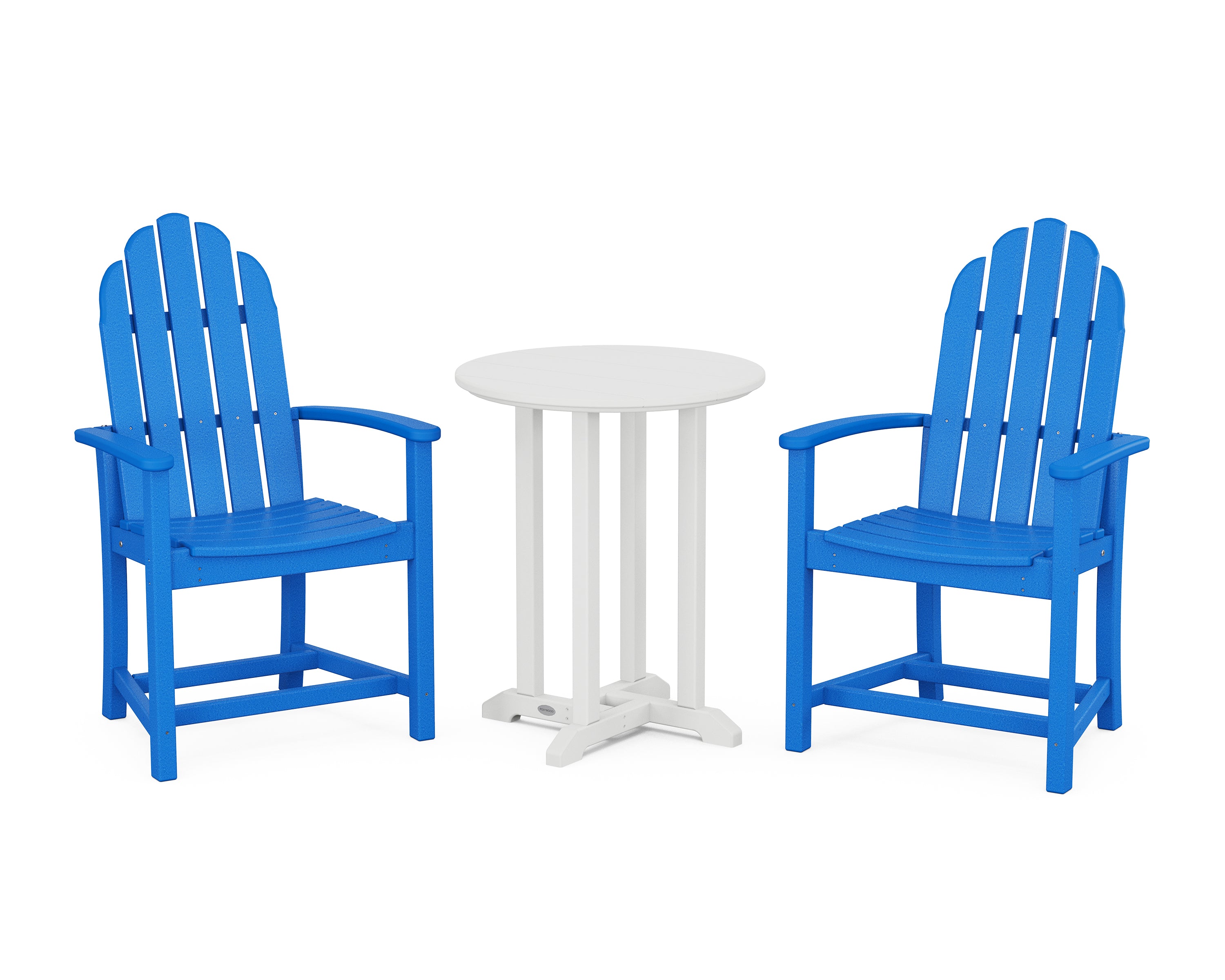 POLYWOOD Classic Adirondack 3-Piece Round Bistro Dining Set in Pacific Blue / White