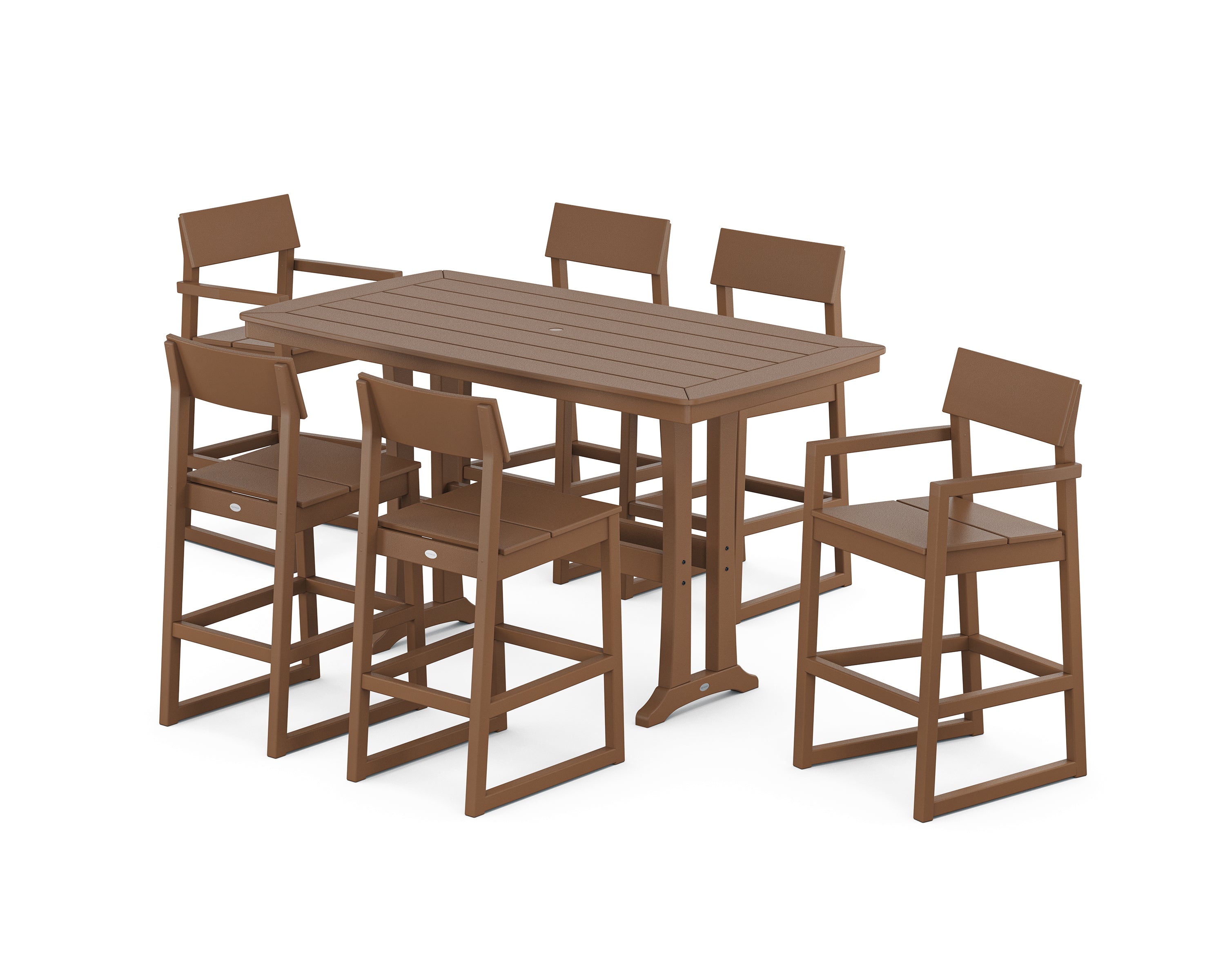 POLYWOOD EDGE 7-Piece Bar Set with Trestle Legs in Teak
